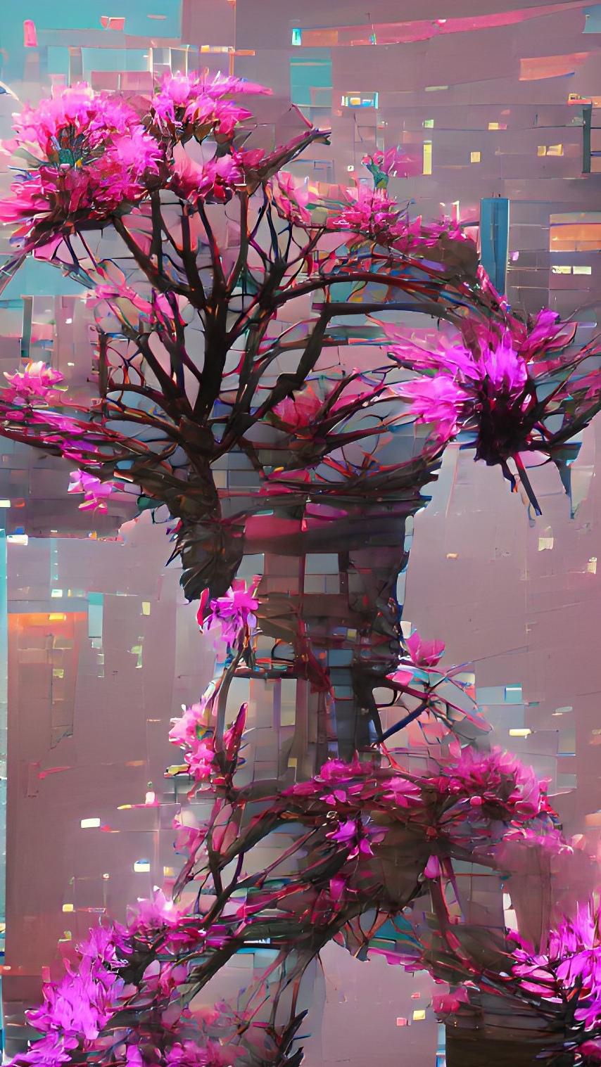 854x1517 ai generated) cyberpunk sakura blossom