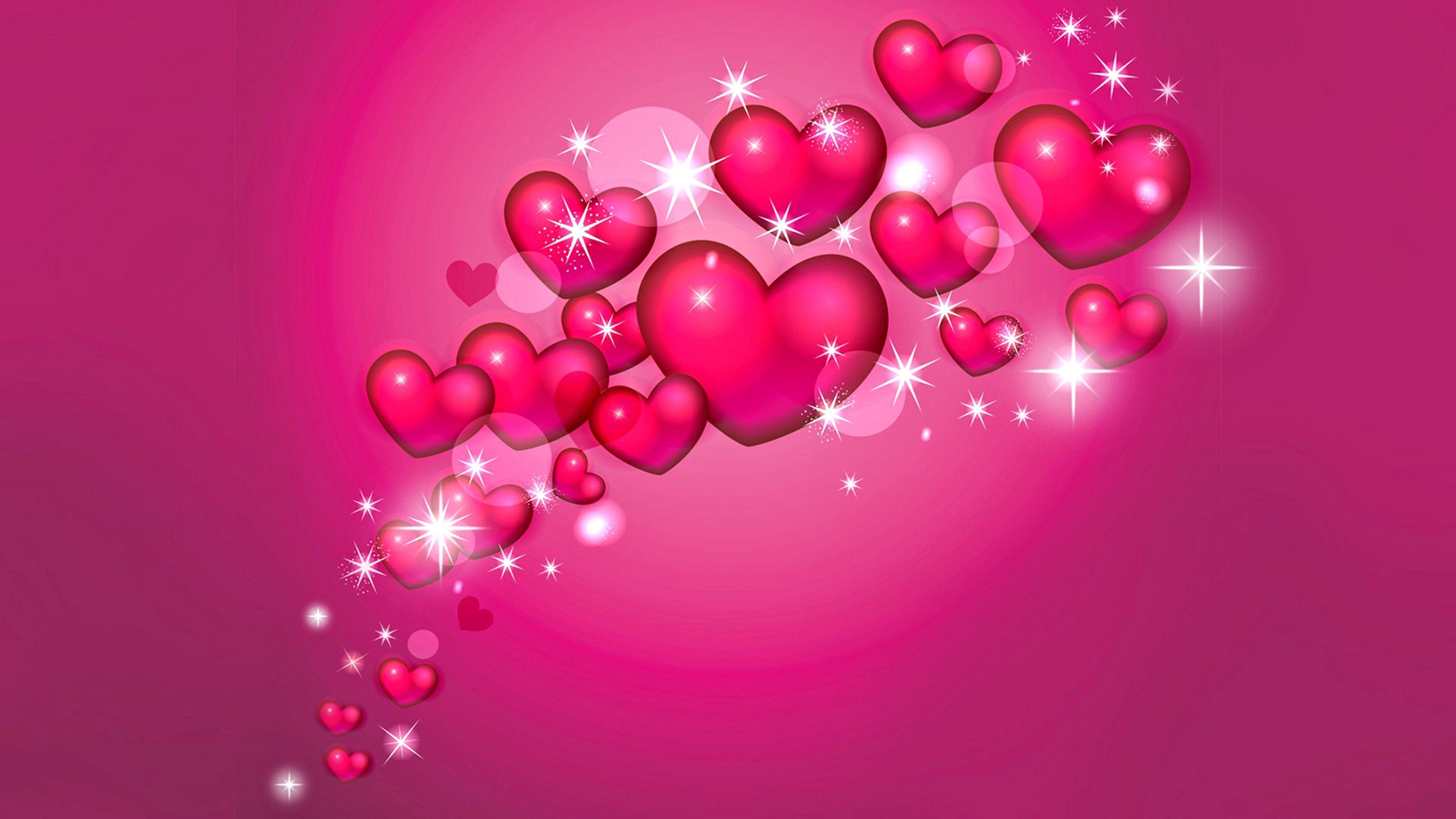 3840x2160 Love Heart Pink Wallpaper