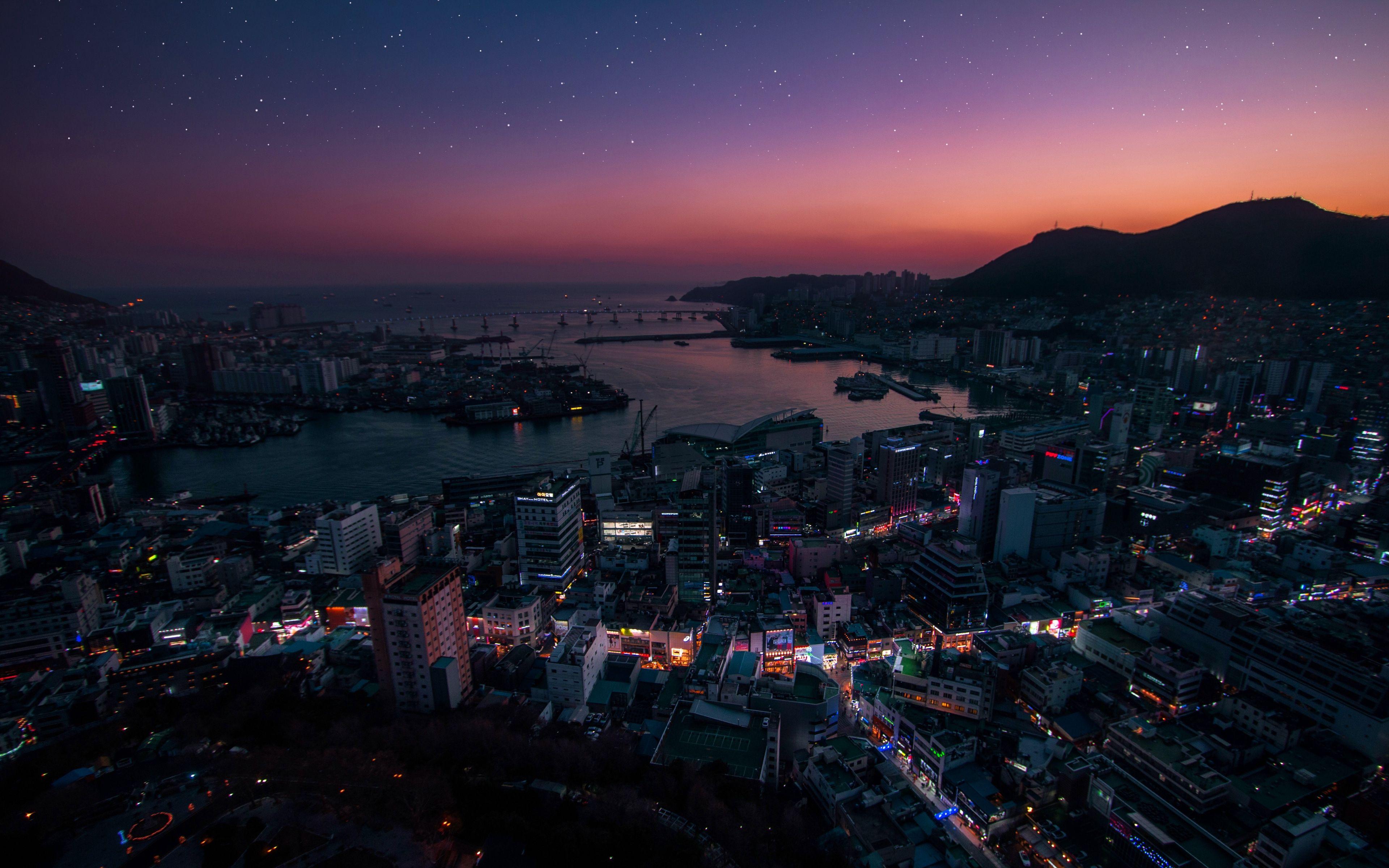 3840x2400 Download wallpaper 3840x2400 night city, aerial view, city