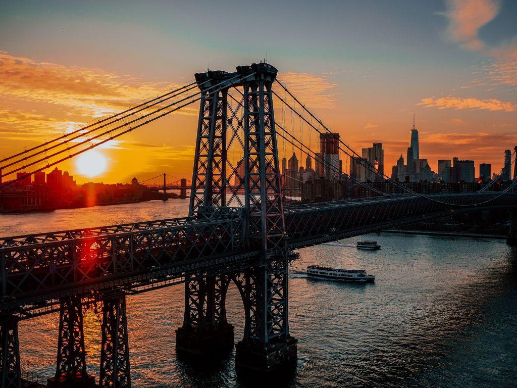 1024x768 Desktop wallpaper new york, city, bridge, sunrise