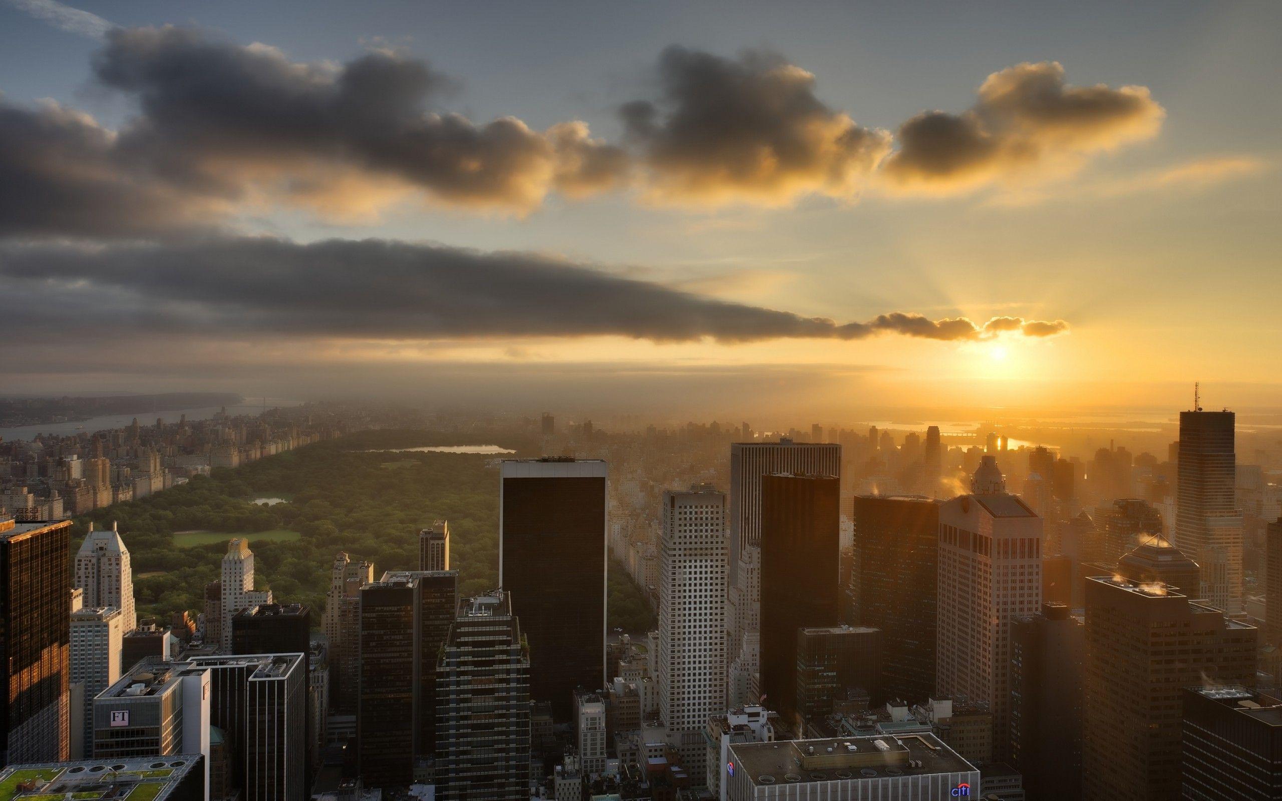 2560x1600 sunset, clouds, cityscapes, buildings, New York City