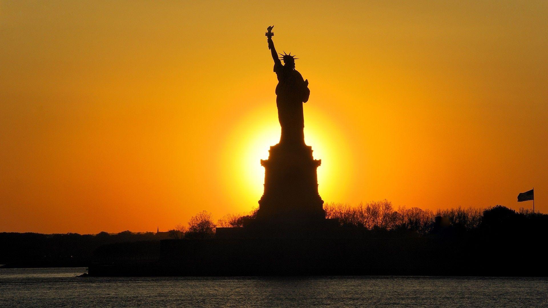 1920x1080 New York City Statue of Liberty statue usa sunset sunrise