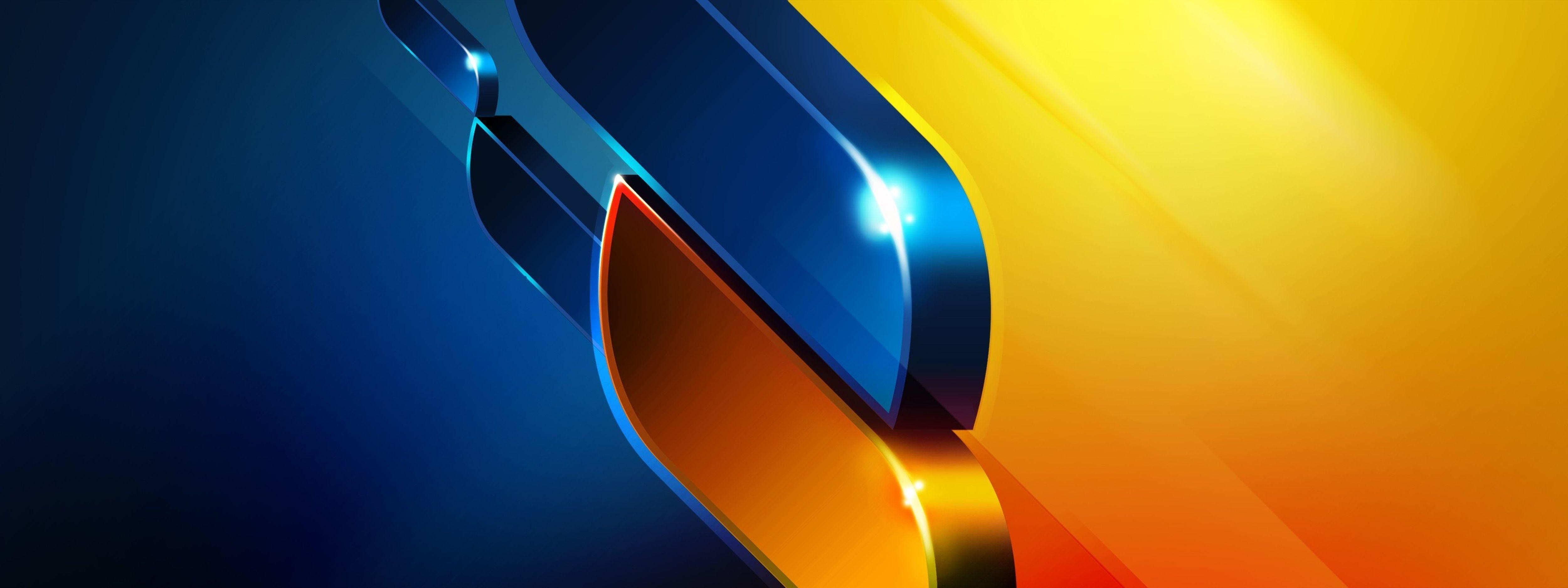5000x1875 Wallpaper Firefox, Blue, Yellow, 3D, Abstract