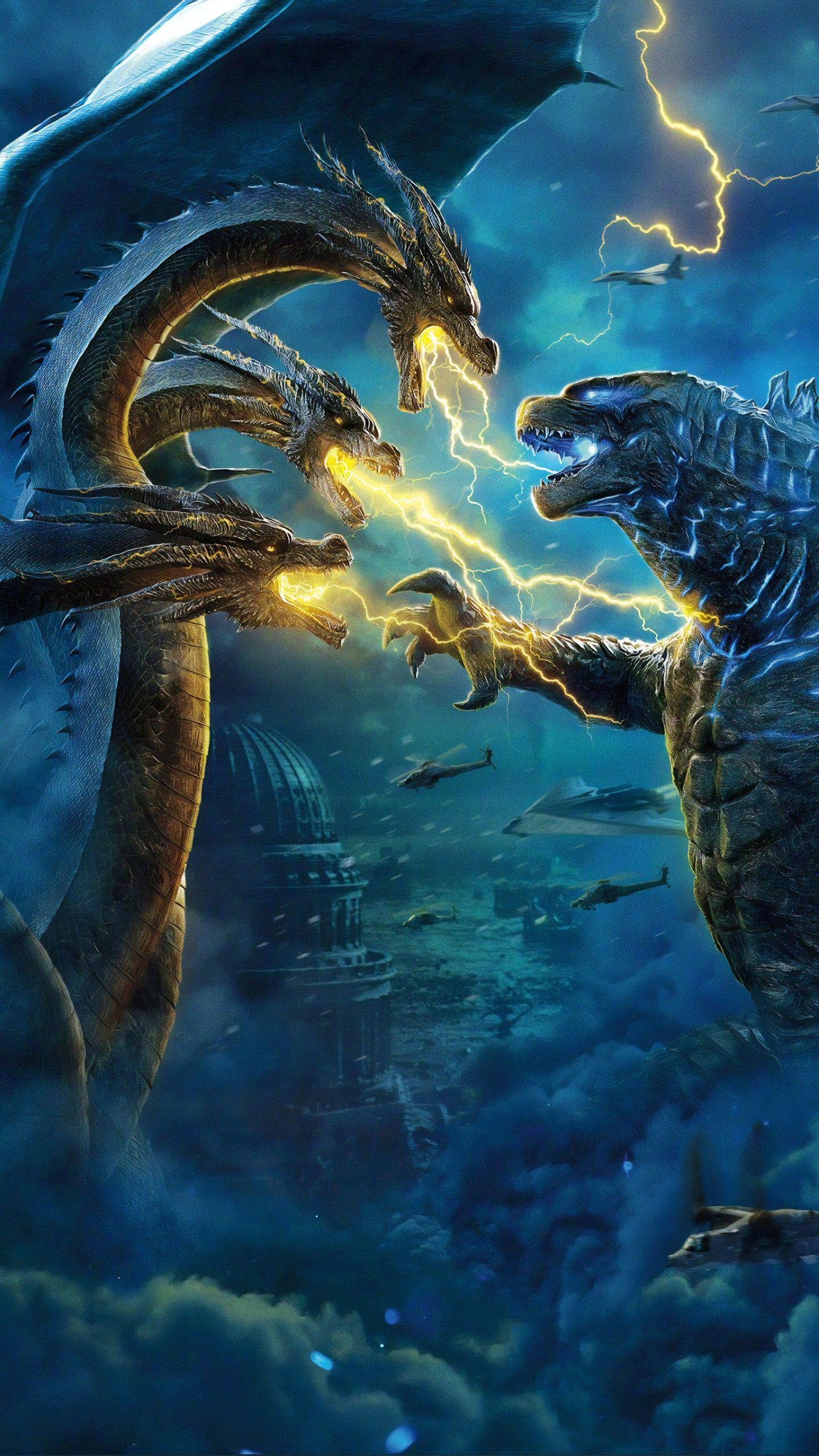 Hình nền 4K Godzilla vs King Ghidorah 1440x2560