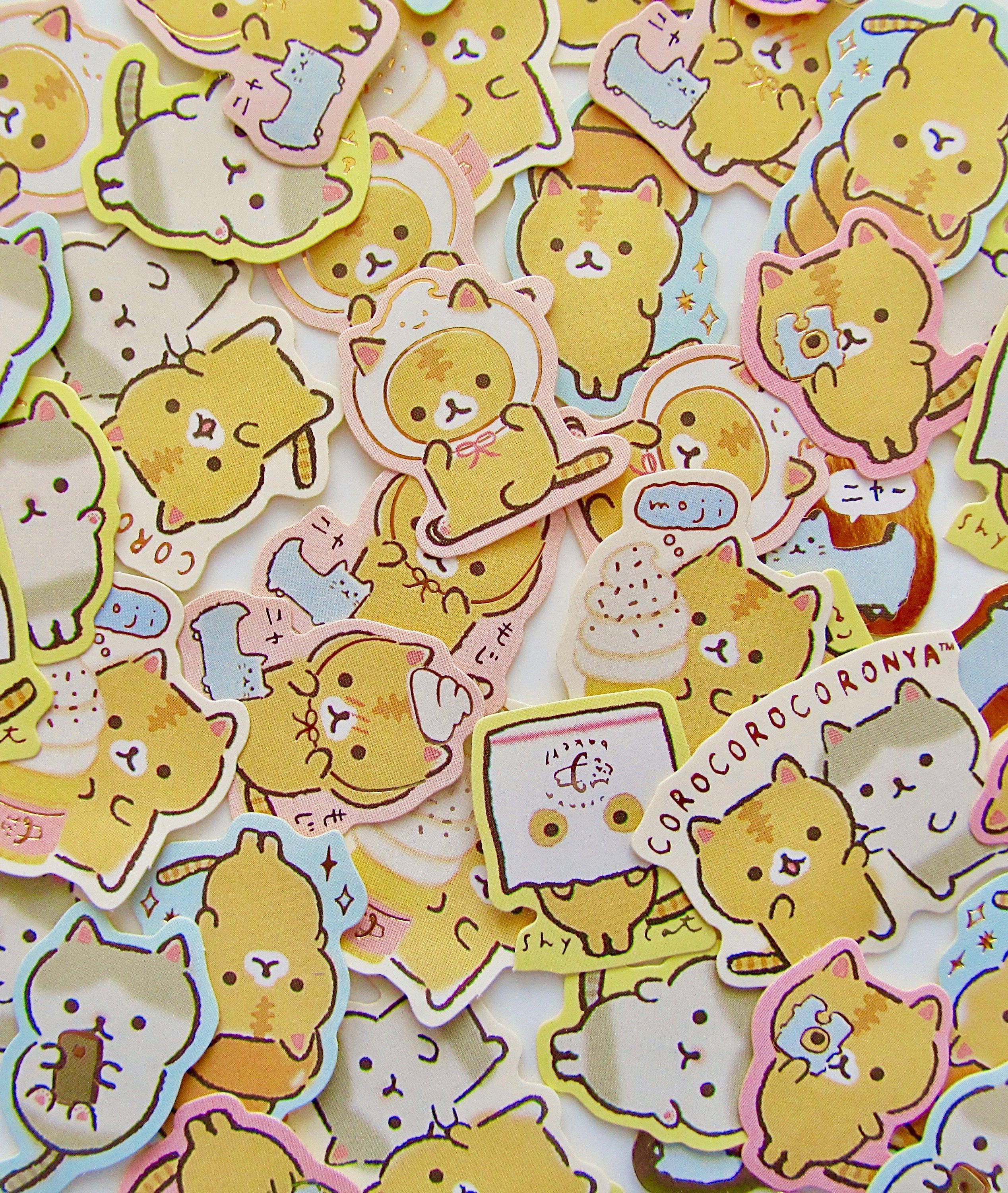2536x3000 Corocoro Coronya Bread Cat 'icecream' Cute Kawaii Kitsch Gold Accented Paper Sticker Packs Hong Kong