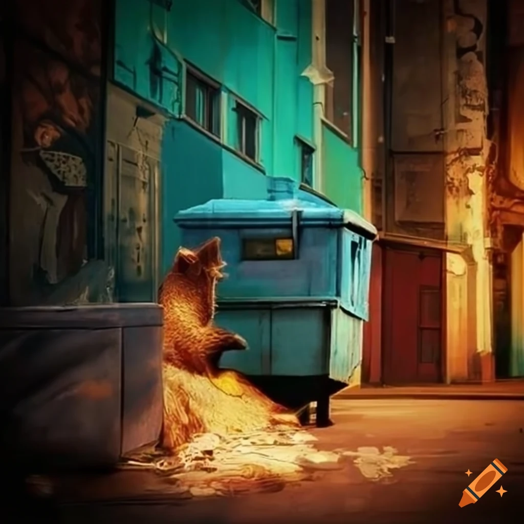 1024x1024 dumpster in a grungy cityscape on Craiyon