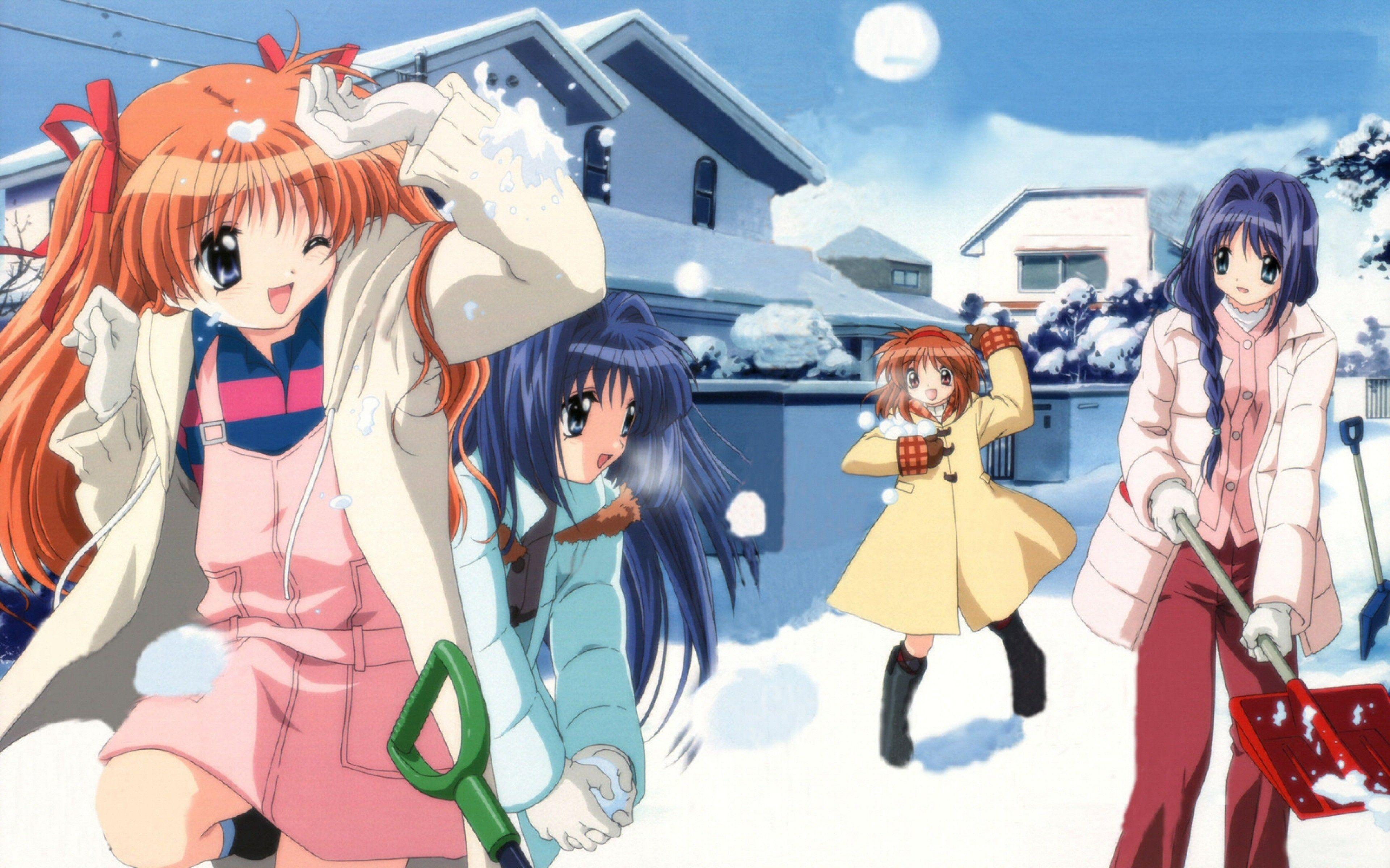 3840x2400 Girl Winter Snow Game Snowball Fight Fun Street 4K wallpaper