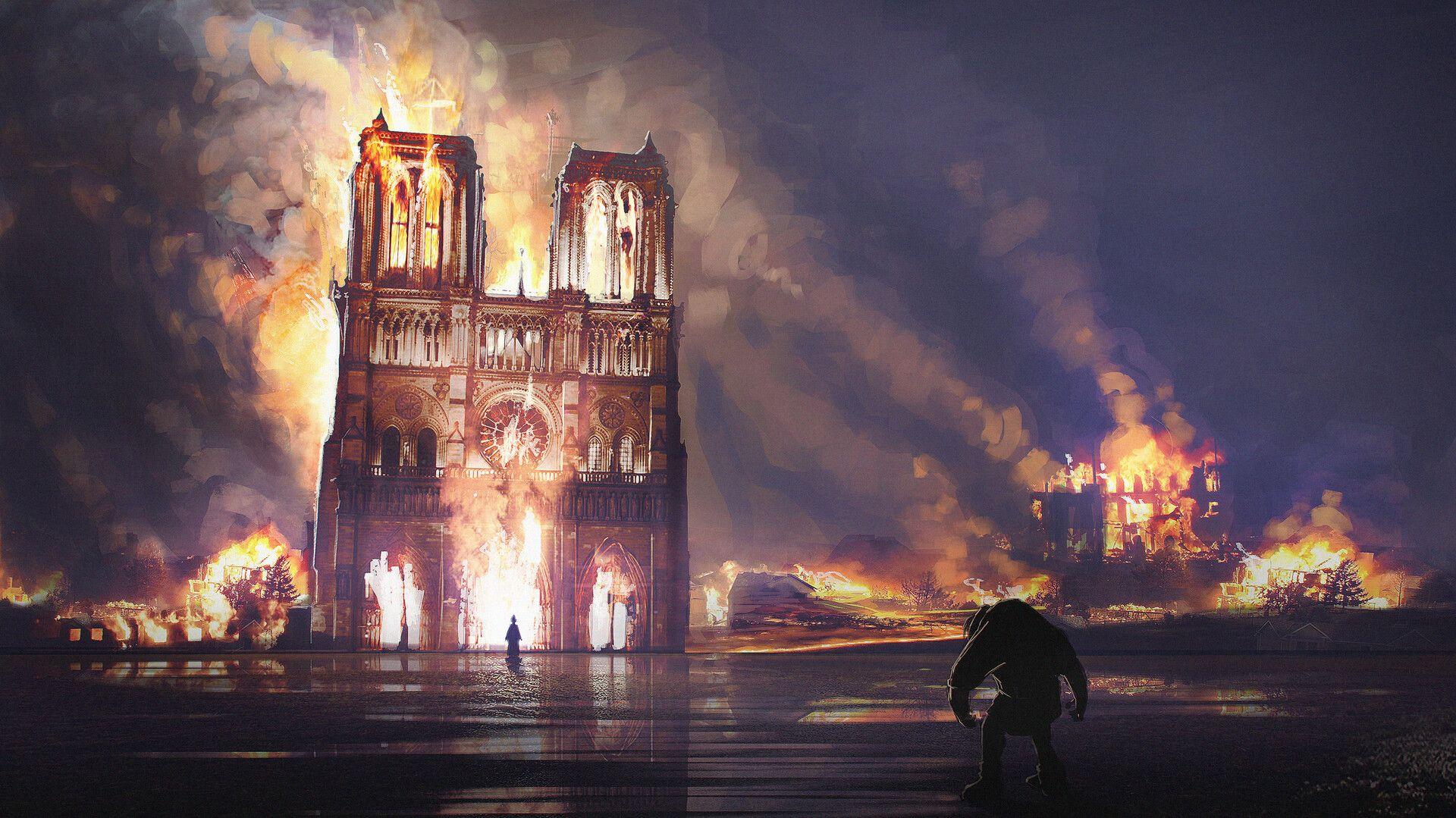 1920x1079 Notre Dame Cathedral On Fire by Ruben Orellana Wallpaper and Free
