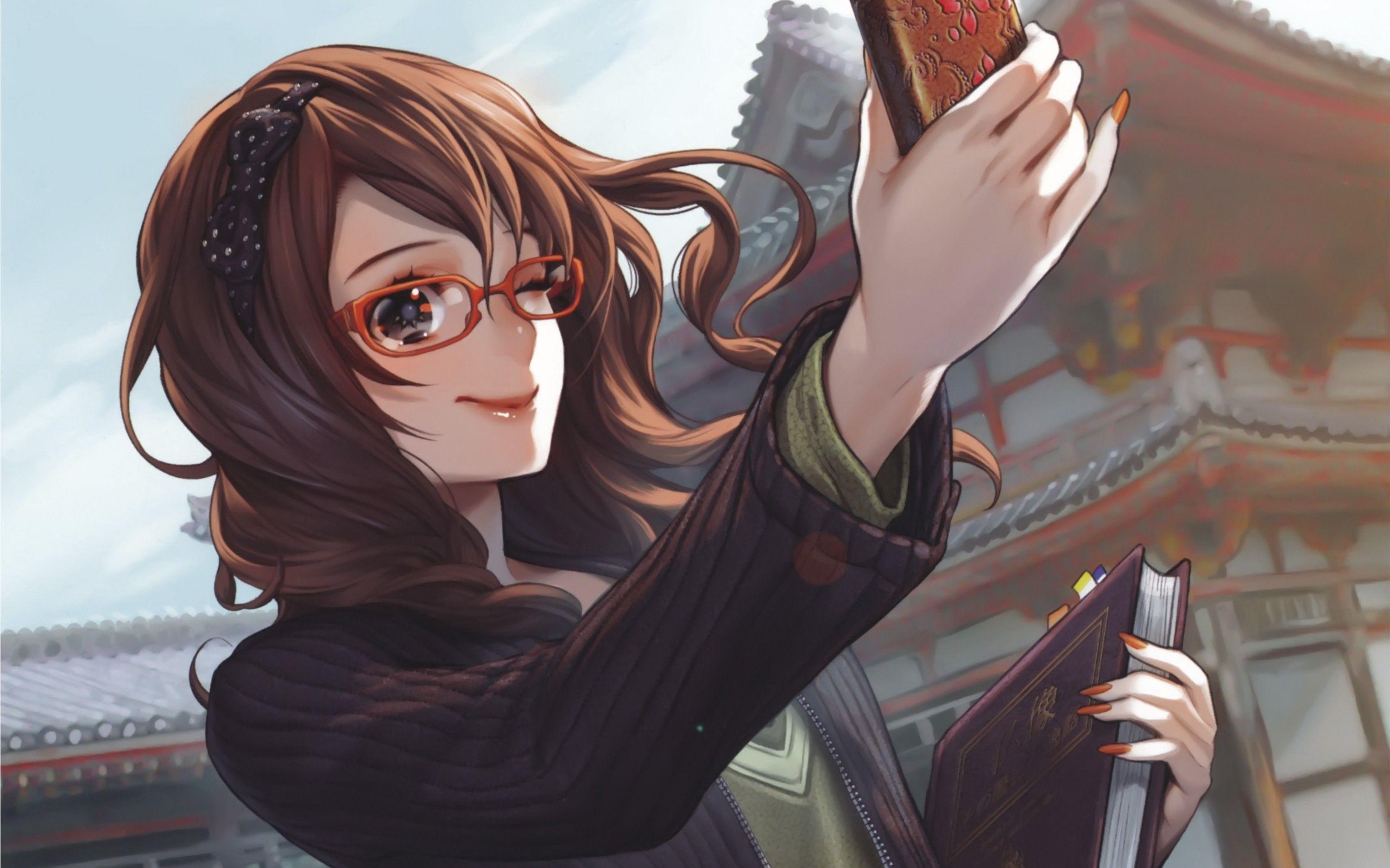 3000x1875 glasses, Long, Hair, Smiling, Meganekko, Anime, Girls