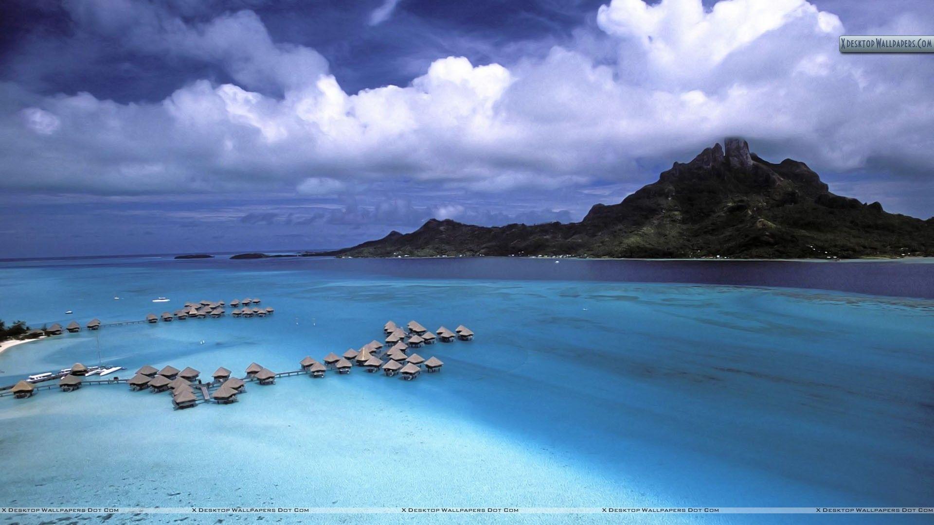 1920x1080 Aerial View Of The Island Of Bora Bora French Polynesia Sunset Wallpaper