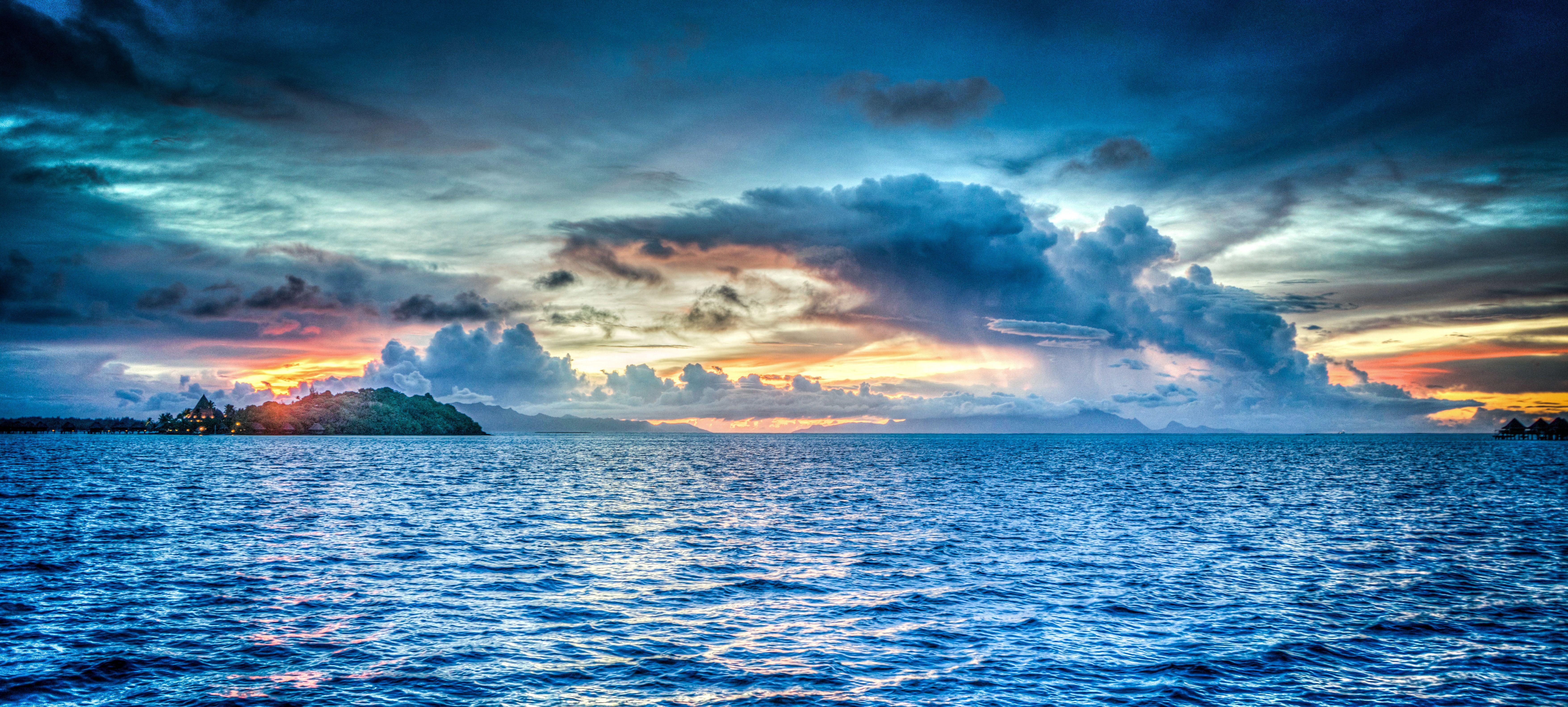 7020x3163 Bora Bora French Polynesia Sunset Ocean Pacific, HD Nature, 4k