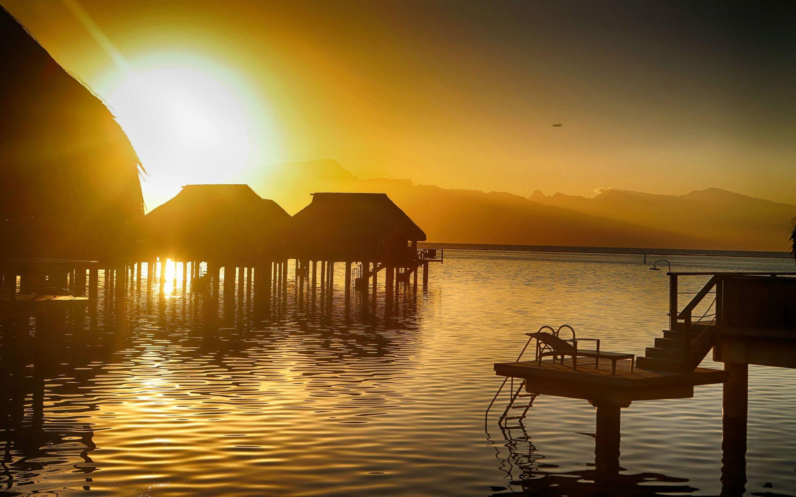 2560x1600 Bora Bora Sunset Water Bungalows Desktop Background 506692