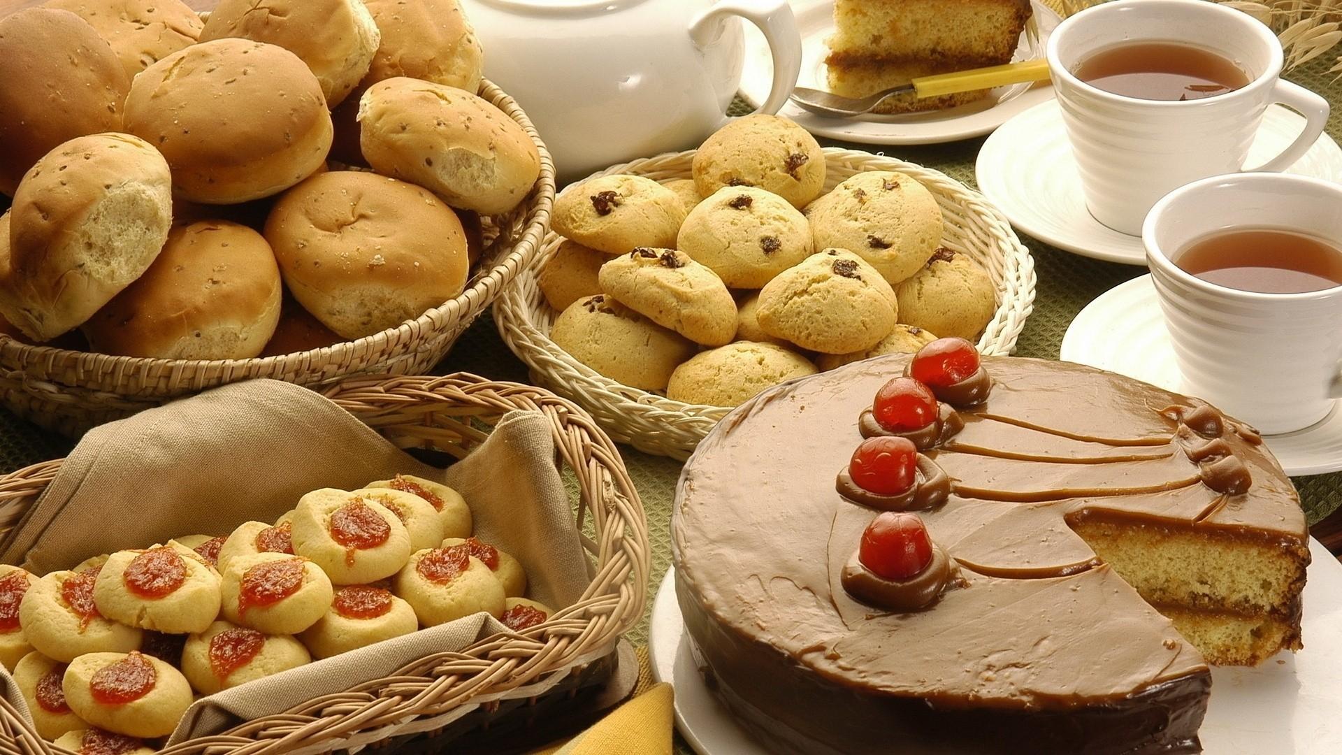 1920x1080 Tea fruits food cookies bread pie rolls cakes wallpaper