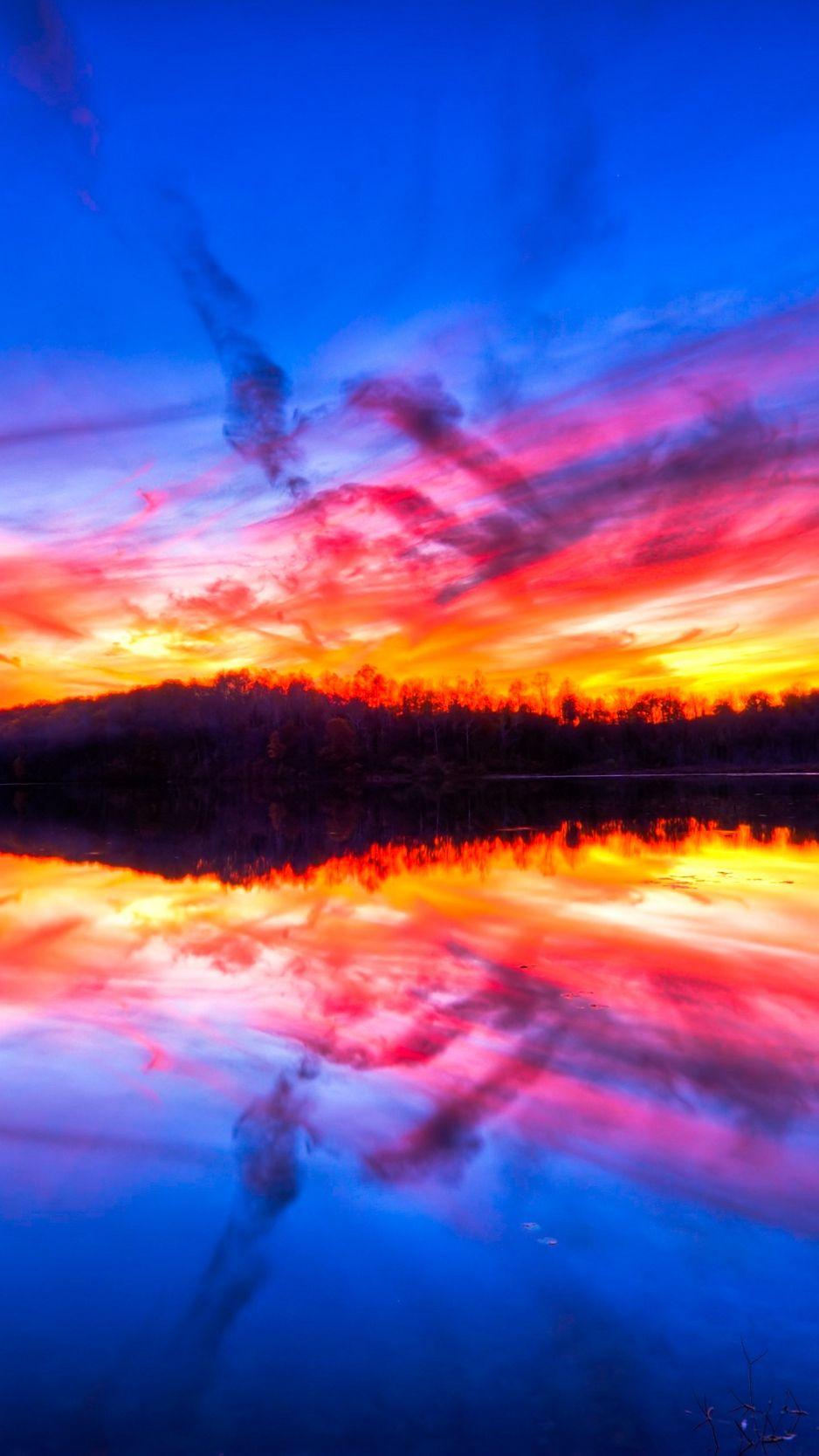 938x1668 Download wallpaper 938x1668 horizon, river, sunset, night