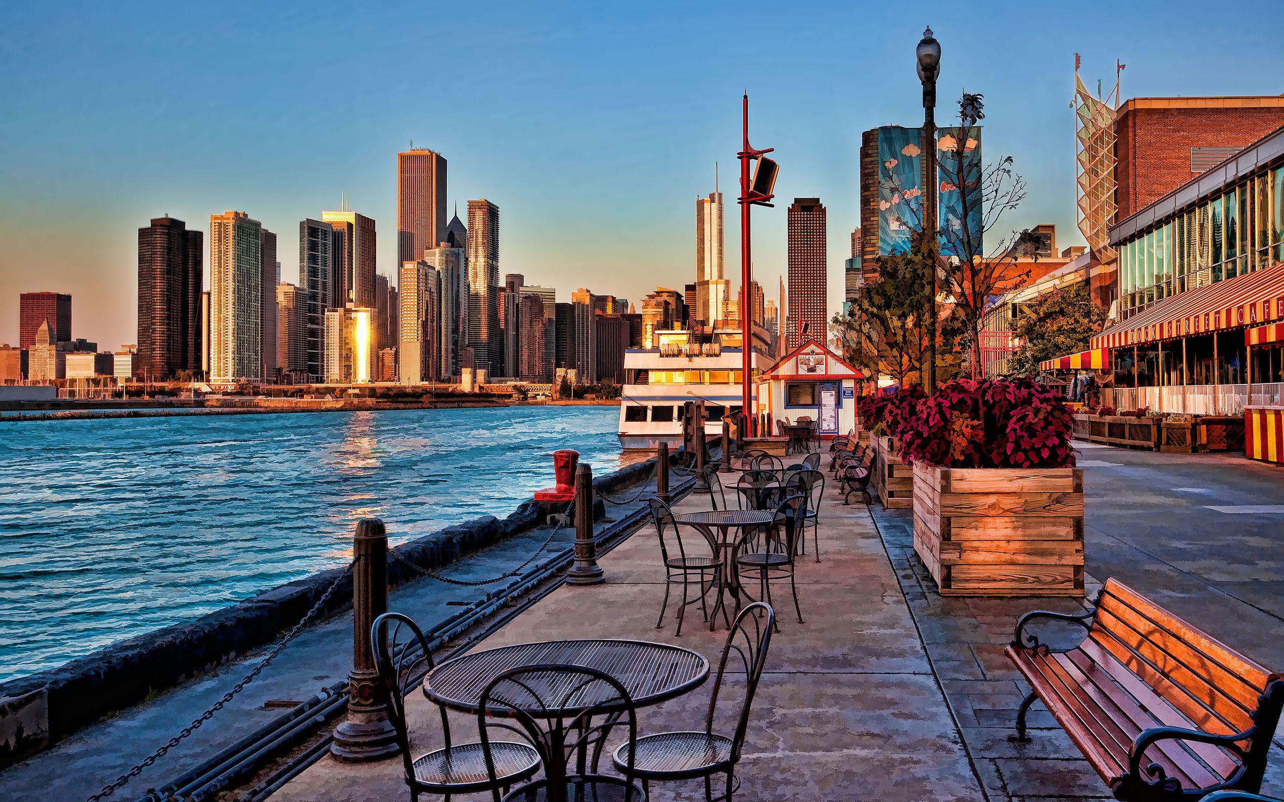2560x1600 Navy Pier sunrise Chicago Wallpaper : HD Wallpaper
