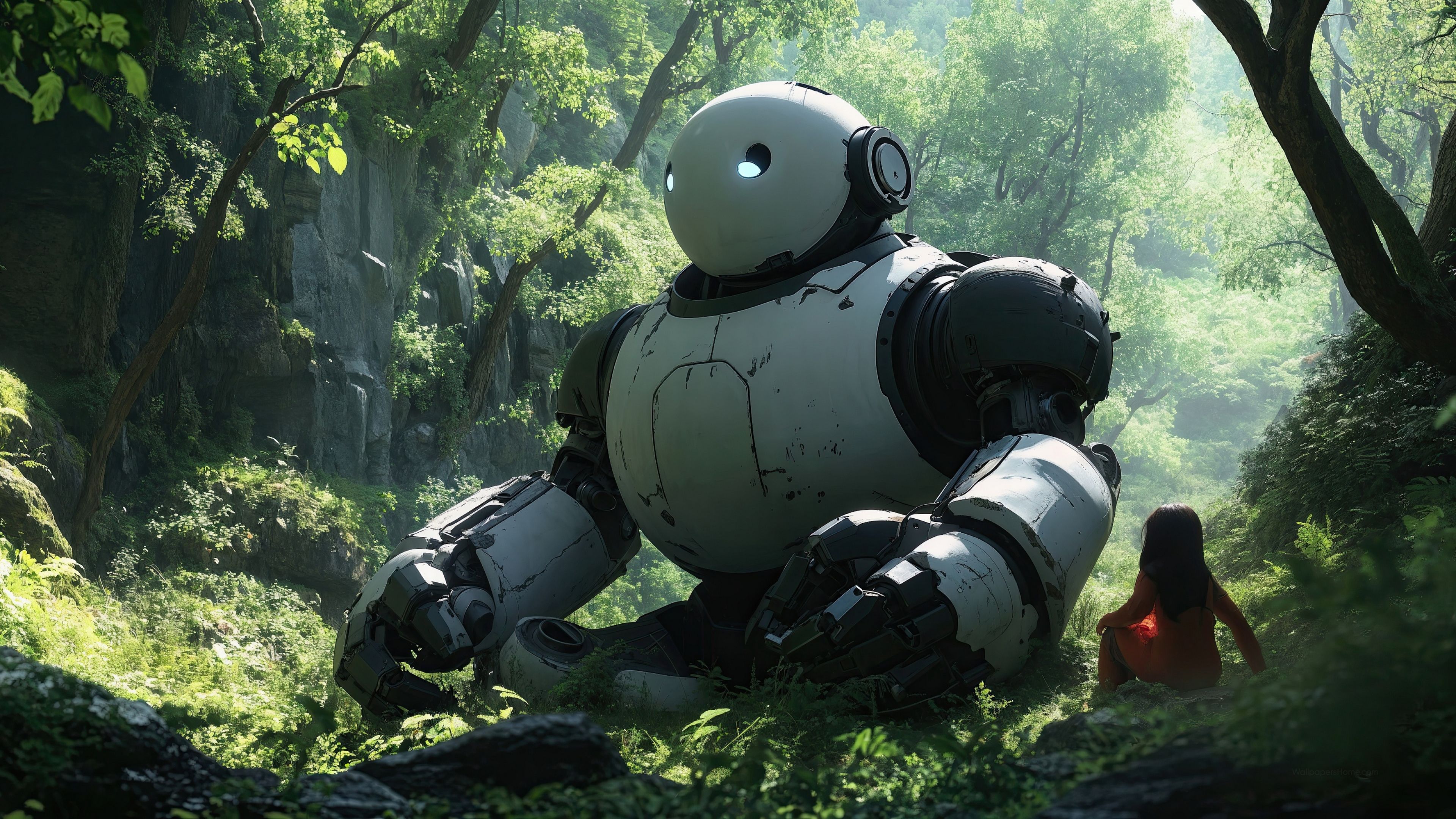 3840x2160 Robot Wallpaper, Overgrown