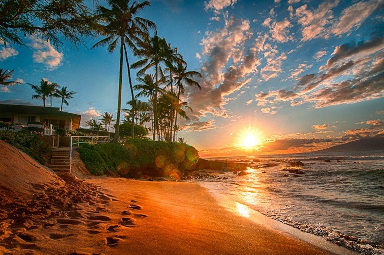 1300x863 Sunset Hawaii Beach Desktop Wallpaper at
