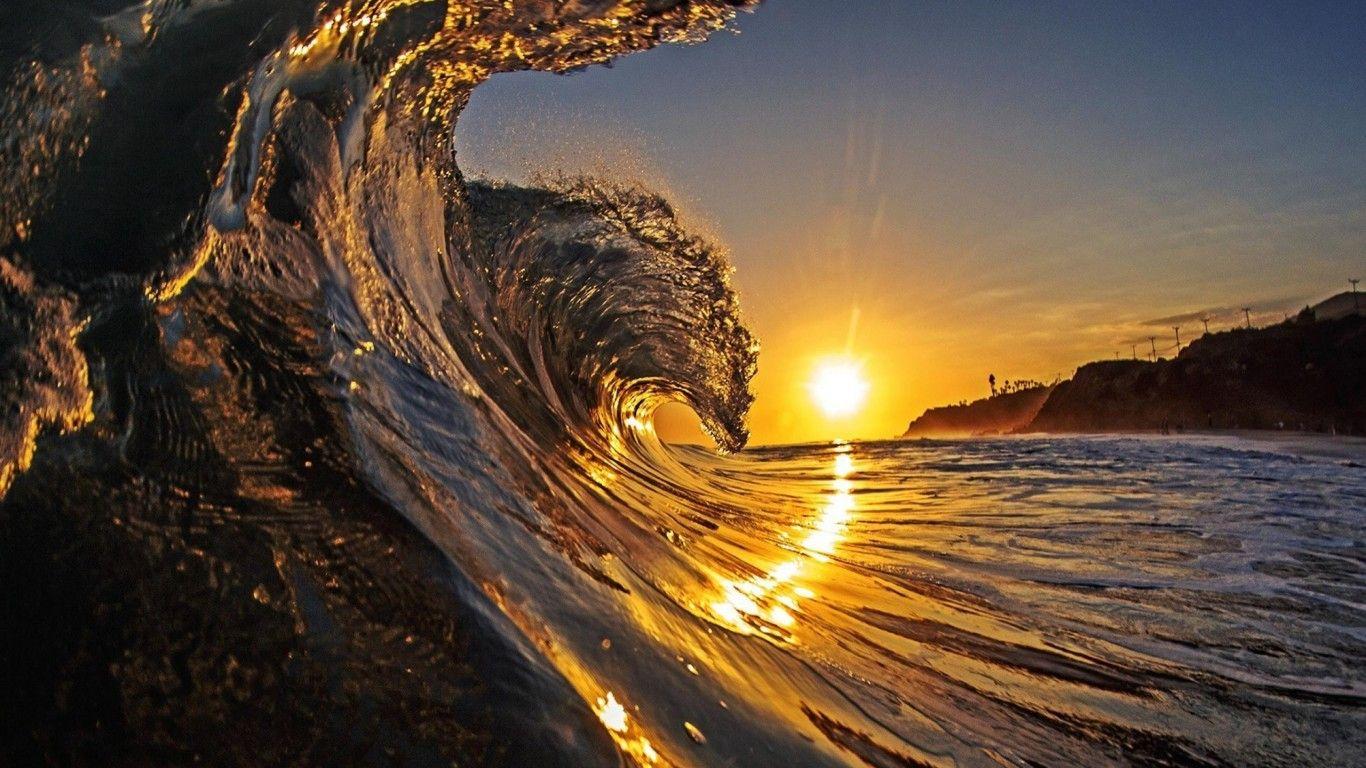 1366x768 Sunset Surf Hawaii Beach Wave Ocean Sand 2560x1600 HD