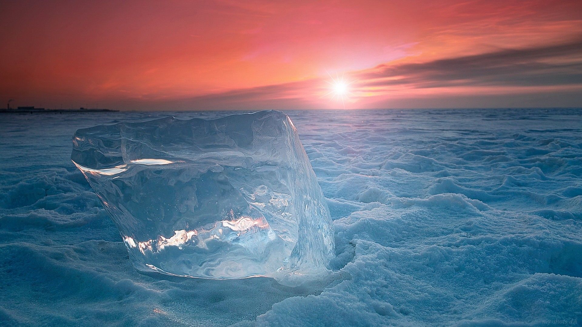 1920x1080 Wallpaper cold, ice, snow, sunset, floe