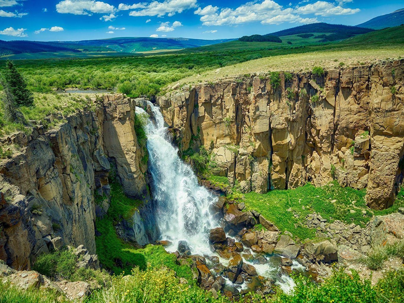 1364x1024 Desktop Wallpaper USA Colorado Cliff Nature Waterfalls