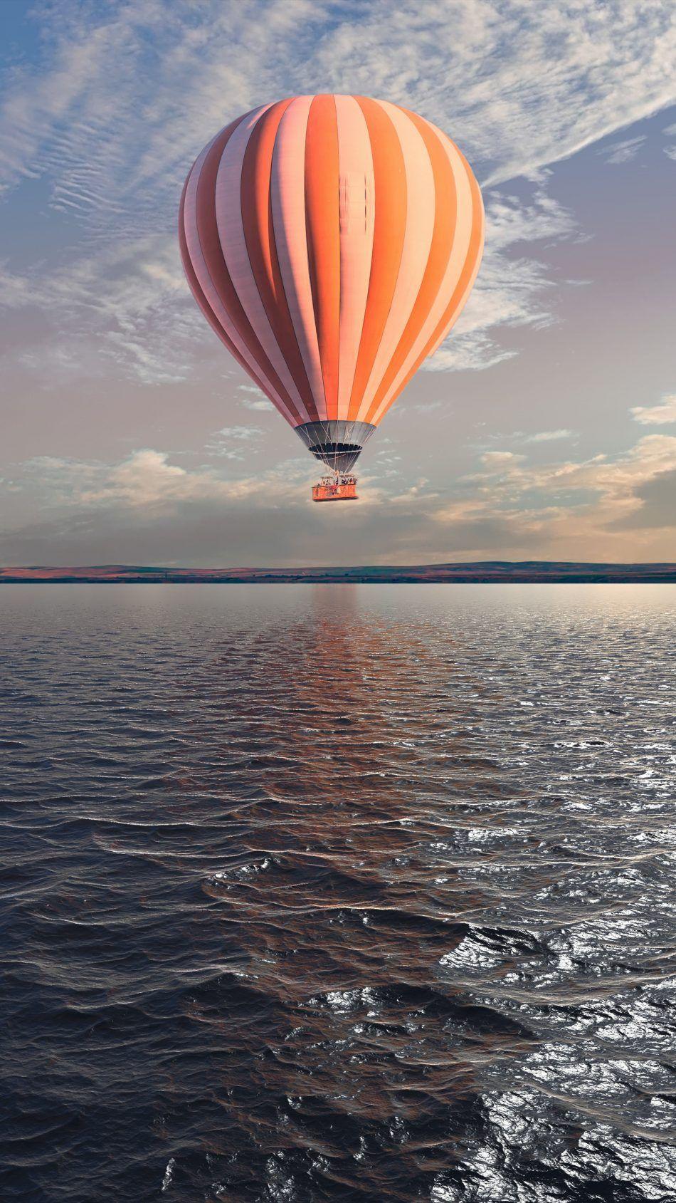 950x1689 Hot Air Balloon Water River Sunsetp wallpaper, Nature