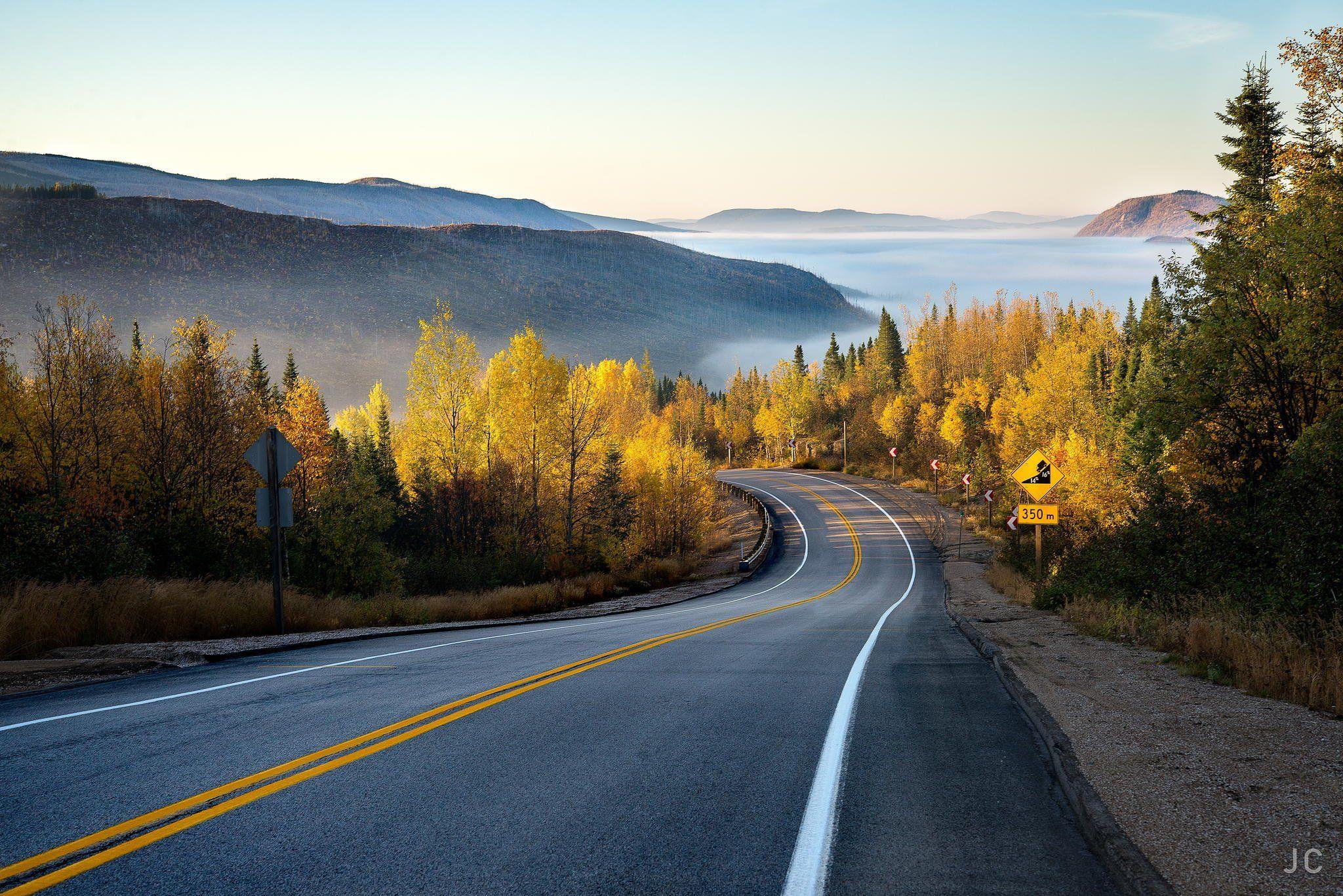 2048x1367 Nature forest road mountain mist autumn wallpaperx1367
