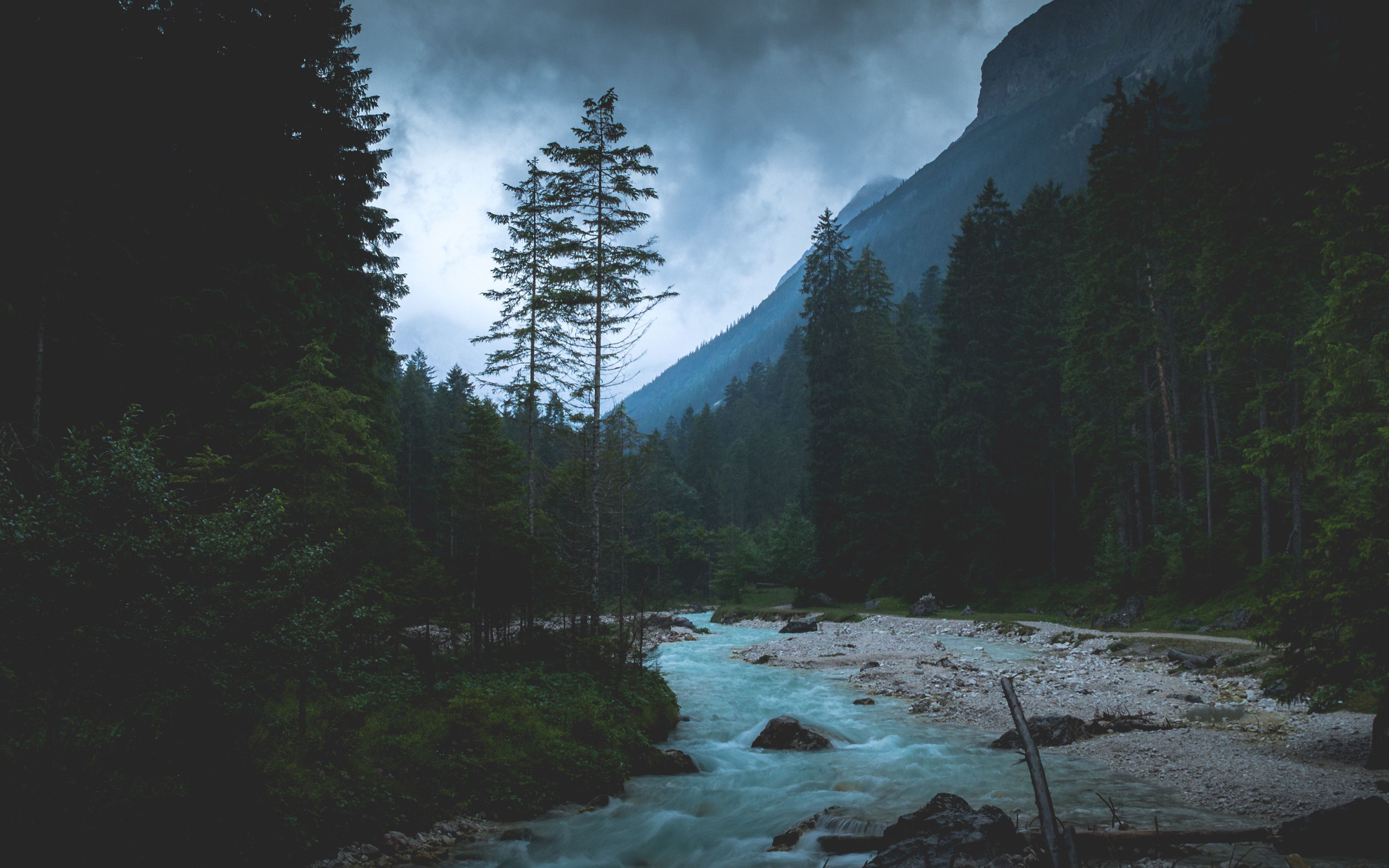 3840x2400 Mountain Wood Night Dark River Nature