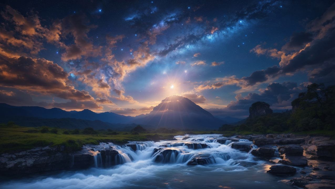 1275x720 River Wallpaper, Mountains, OS