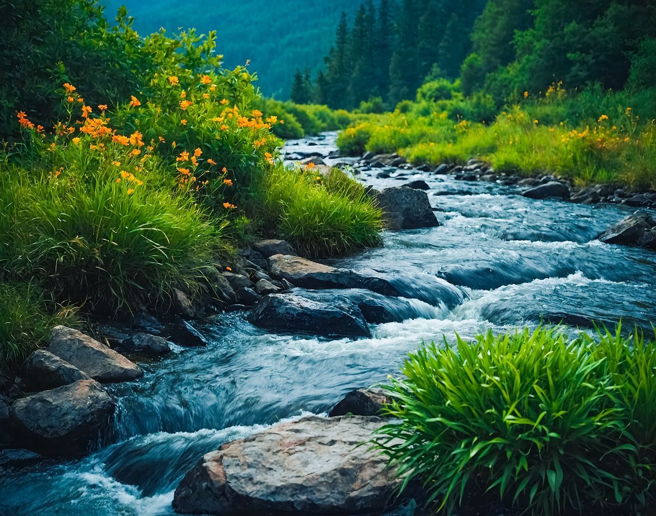 1280x1006 River Forest Nature
