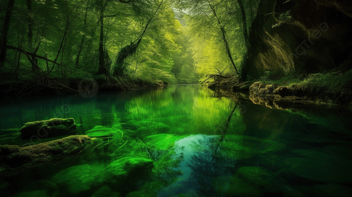 1200x673 Green River In The Forest Background