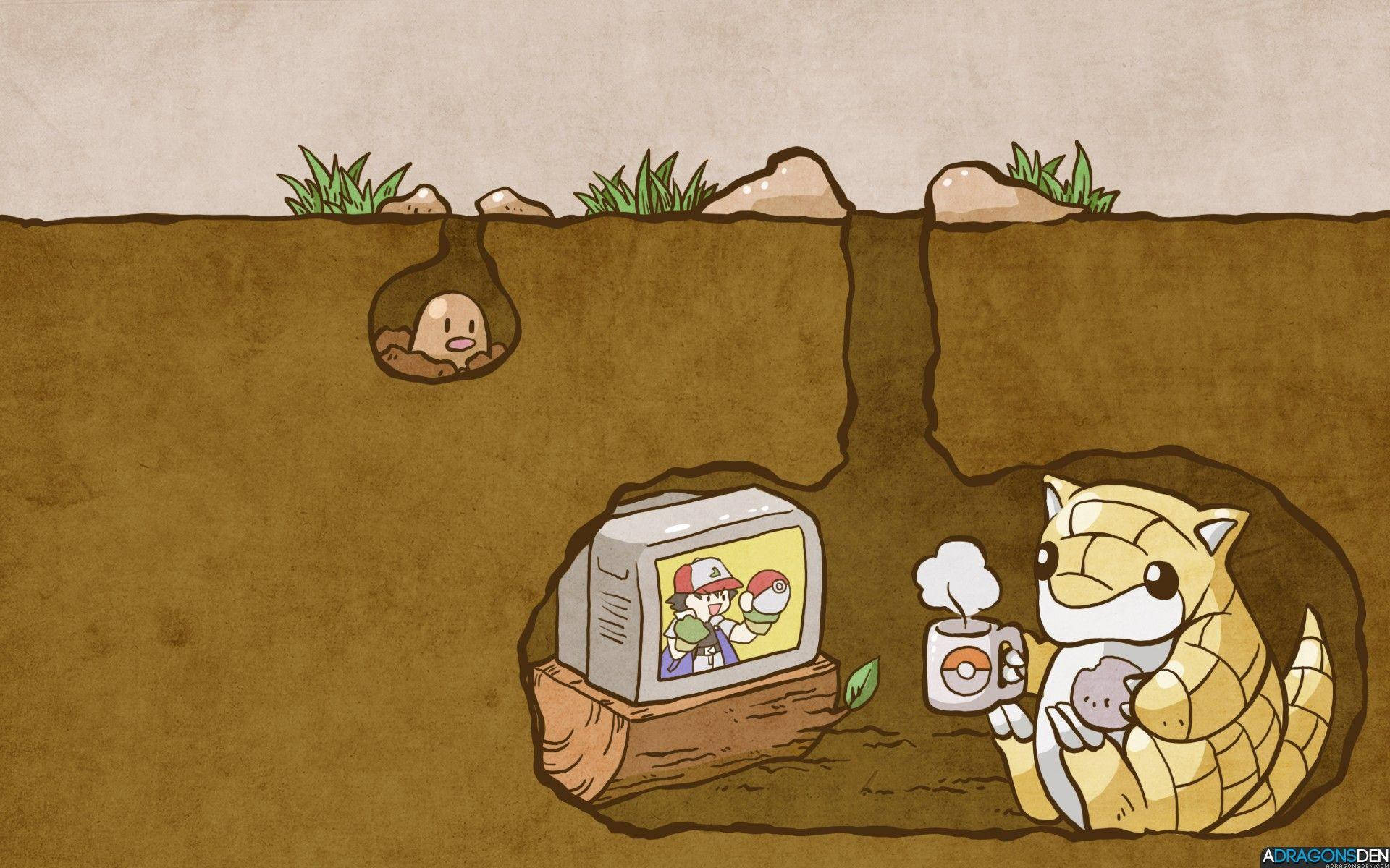 1920x1200 Sandshrew Watching TV Wallpaper