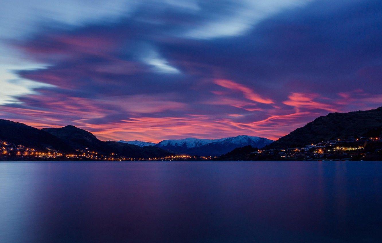 1332x850 Wallpaper city, lights, twilight, sky, landscape, sunset, water
