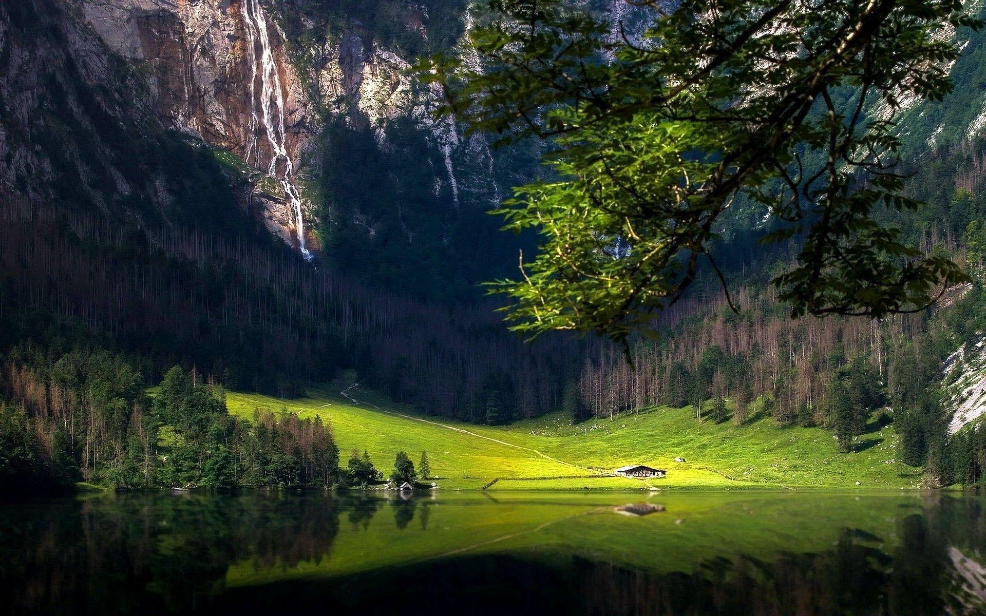 1920x1200 landscape nature lake mountain forest trees grass