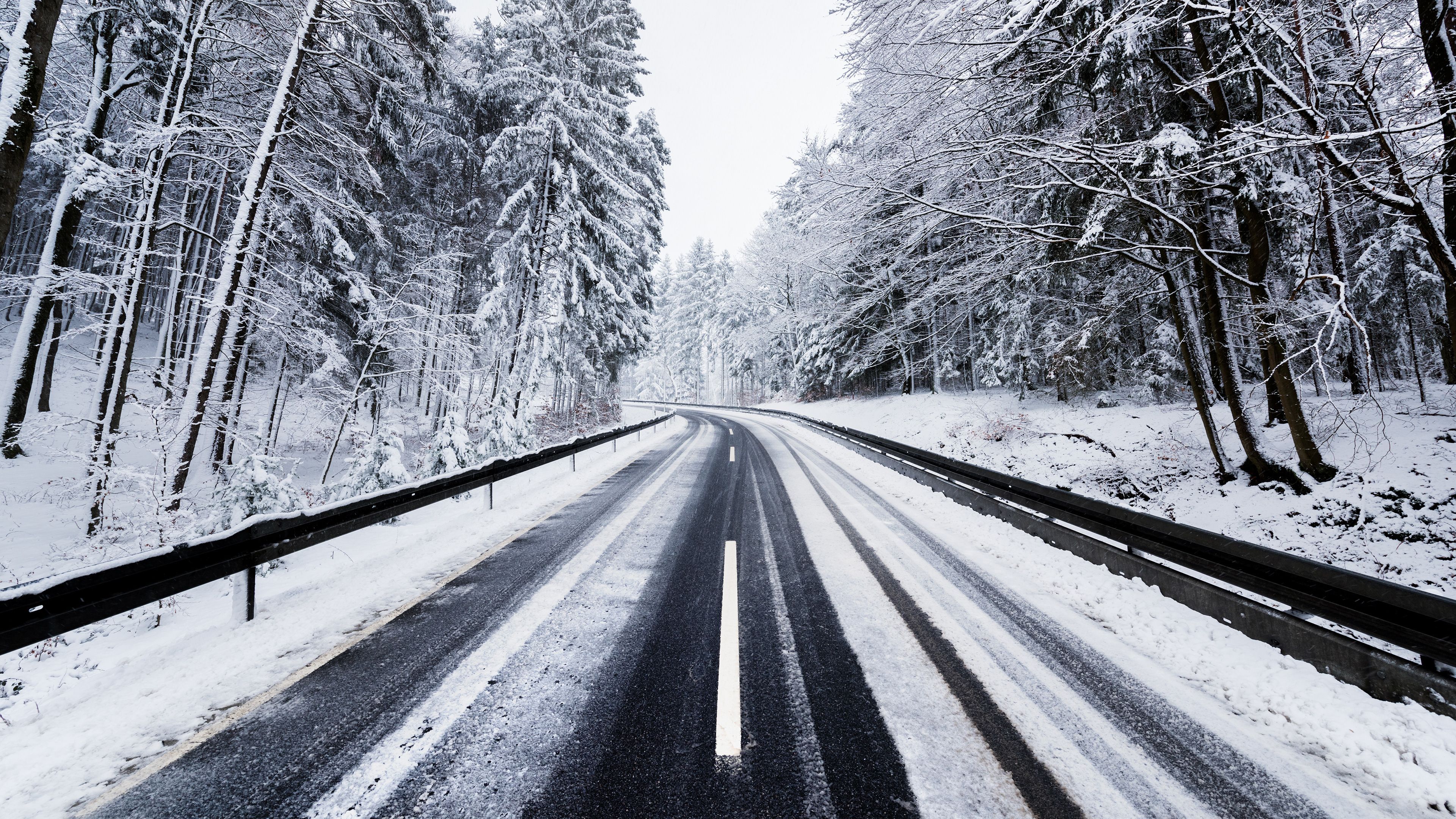 3840x2160 Winter Road Trees Nature 4k 4k