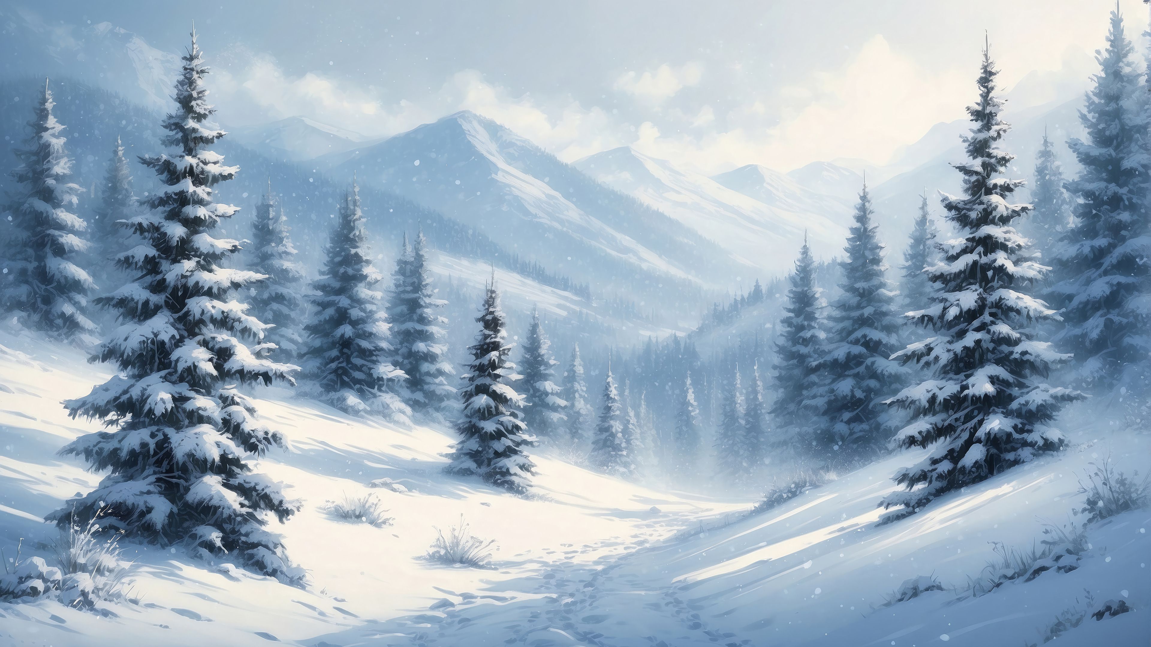 3840x2160 Winter Forest Scenery Wallpaper 4K HD