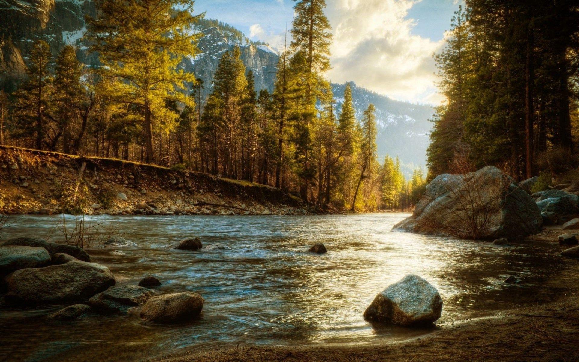 1920x1200 landscape, Nature, River, Forest, Fall, Mountain, Snow