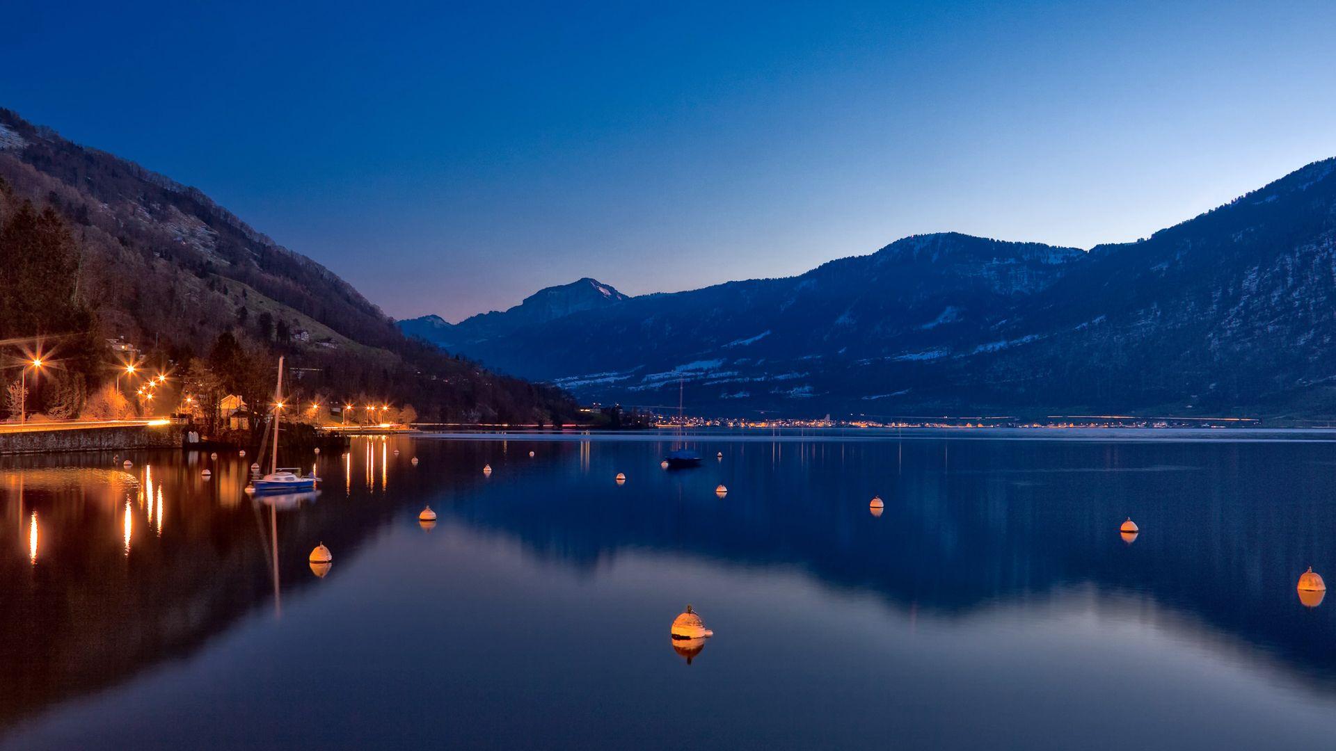 1920x1080 mountains, landscapes, nature, lakes, dusk wallpaper