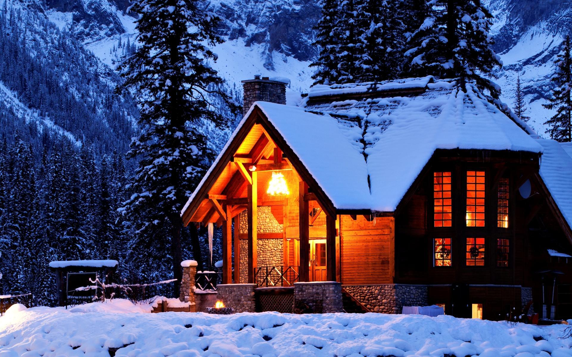 1920x1200 Winter Cabin Wallpaper