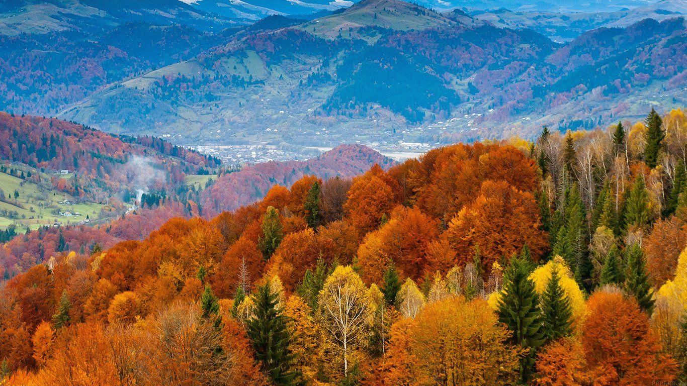 1366x768 wallpaper for desktop, laptop. fall mountain fun red