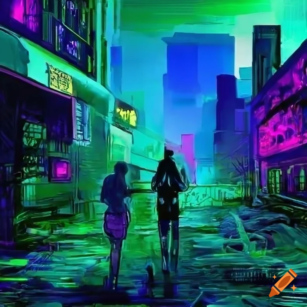 1024x1024 Cyberpunk green neon city background