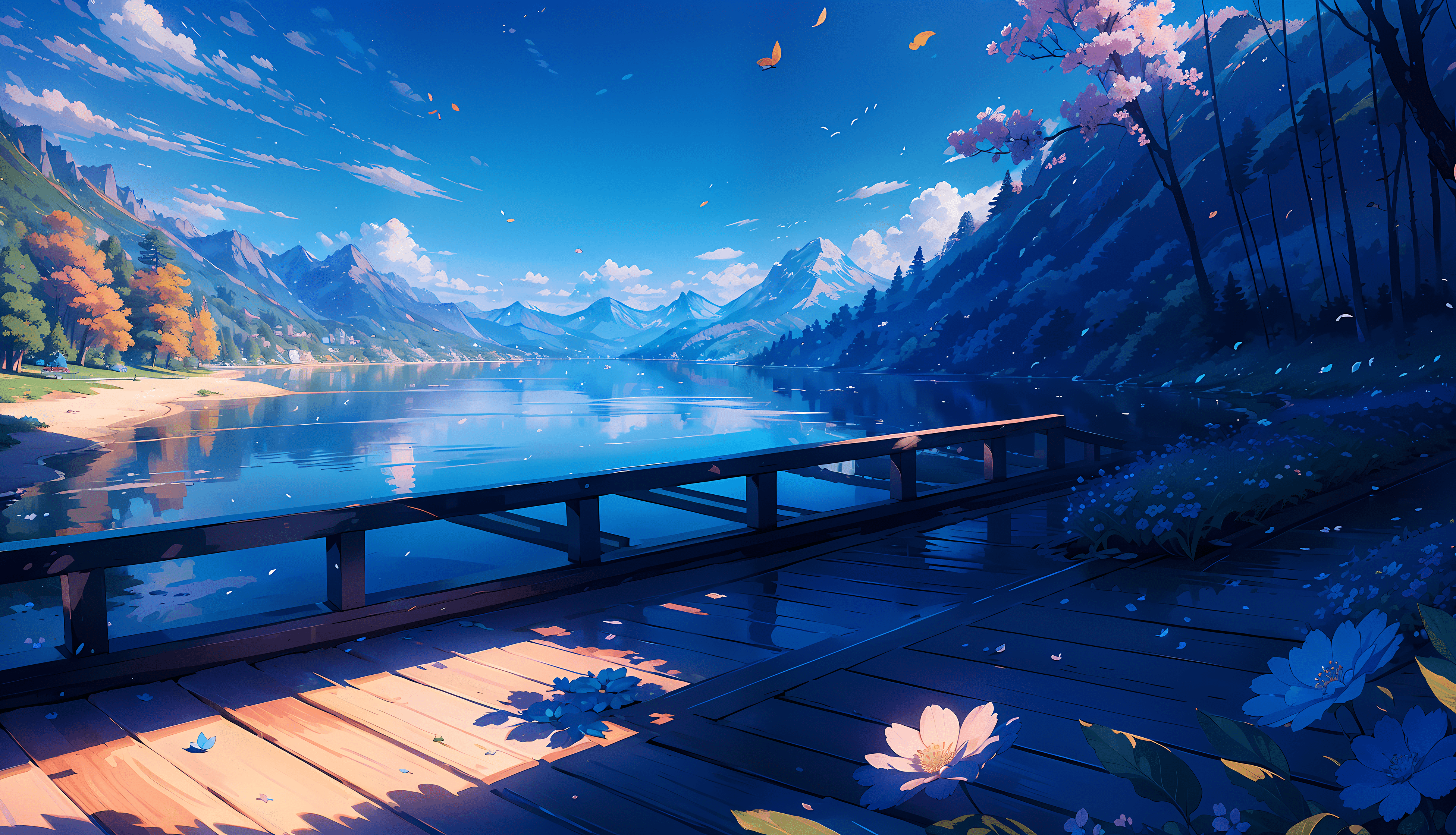 3904x2240 HD Anime Scenery: Serene Spring Landscape Wallpaperx1200