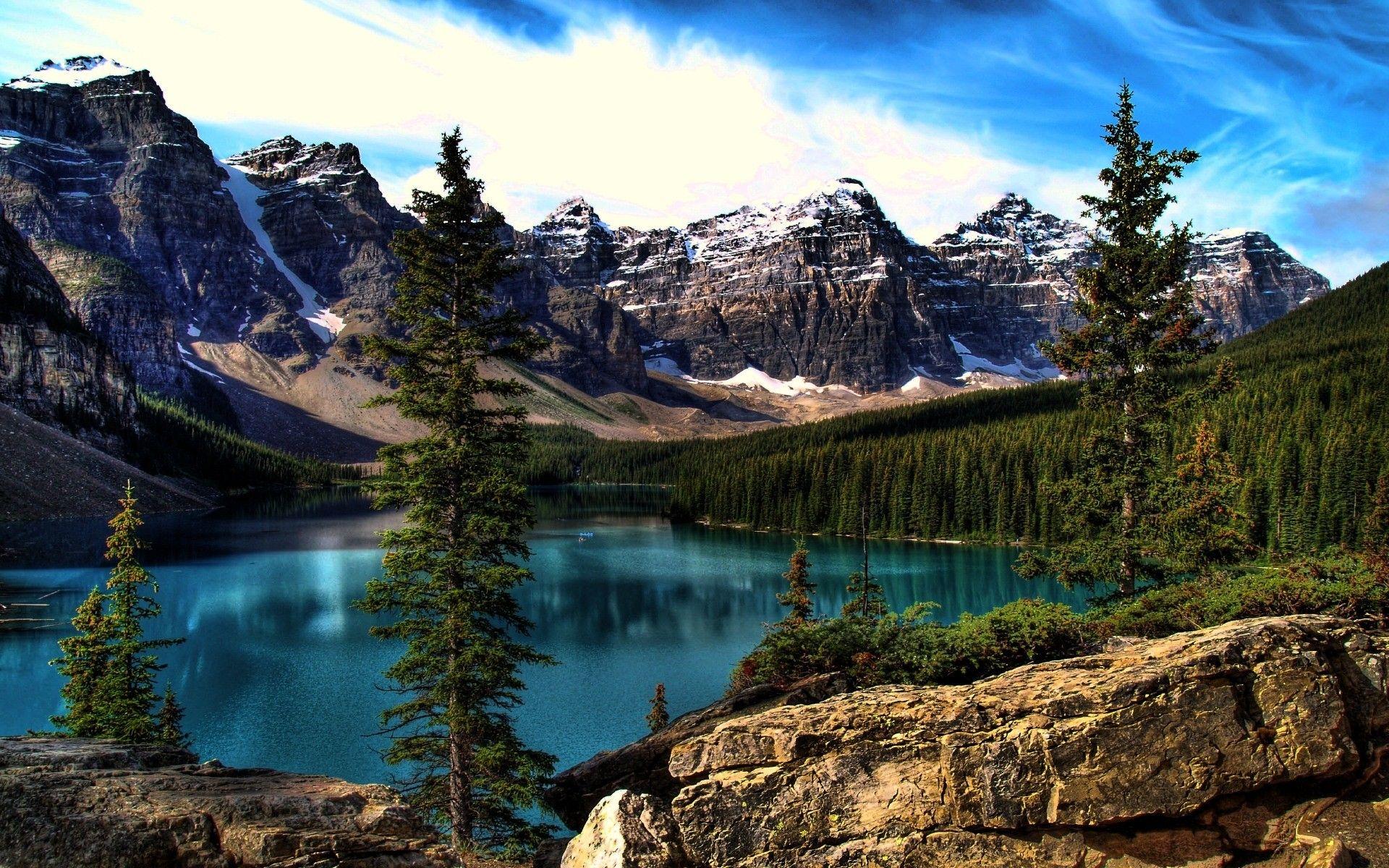 Lake Desktop Hintergrundbilder / Moraine Lake Banff National Park 5k Hd