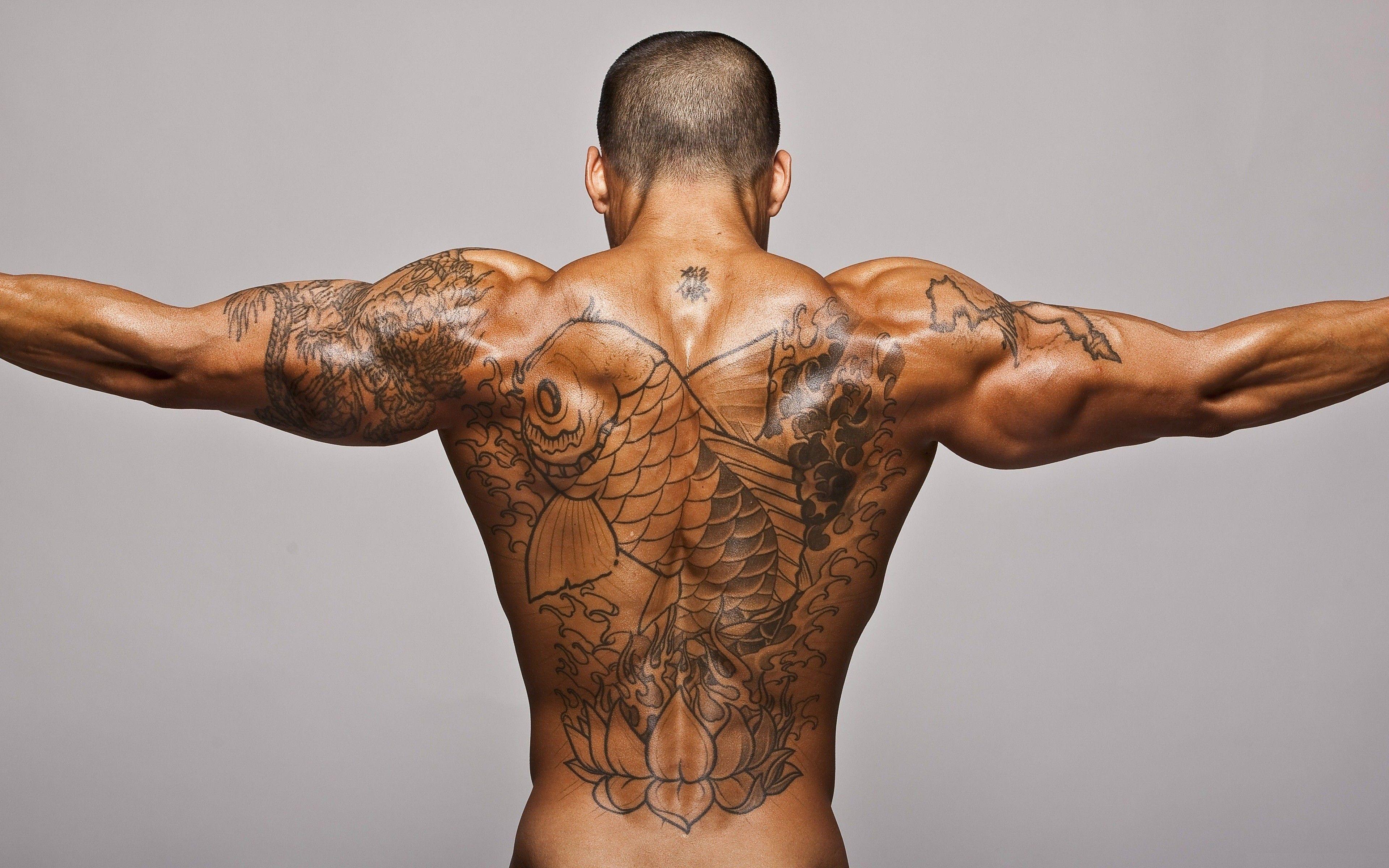 3840x2400 tattoos, back, photography, men, bodybuilding wallpaper