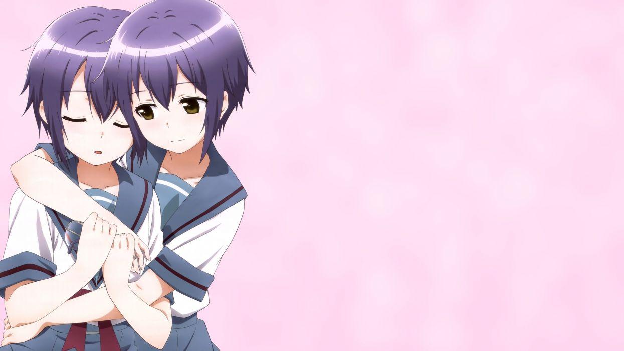 1245x700 Brown Eyes Glasses Hug Nagato Yuki Nagato Yuki Chan No