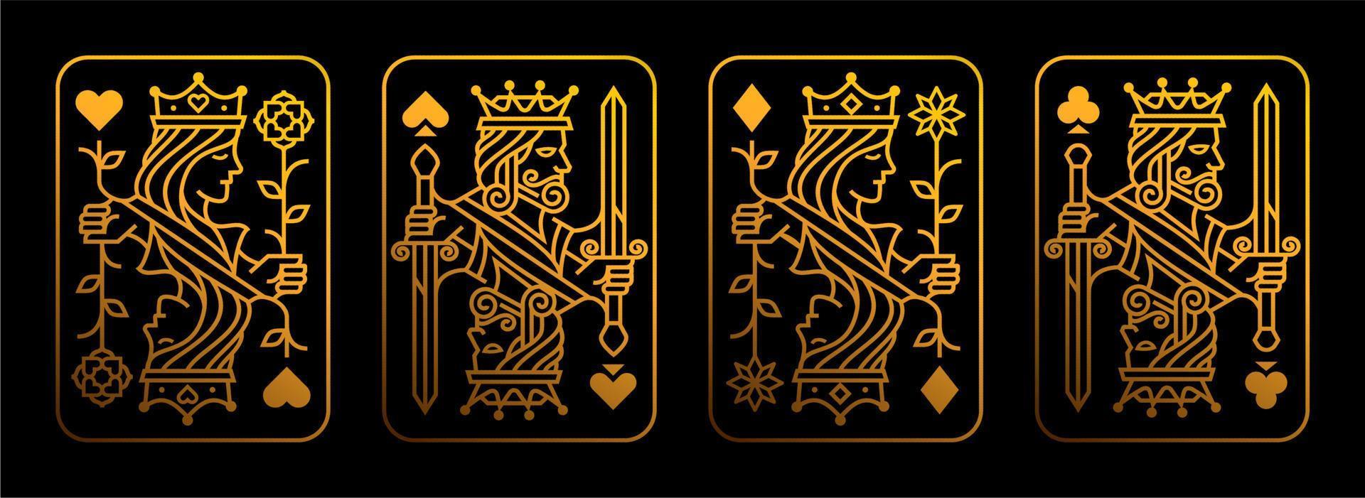 1920x701 King and queen playing card vector illustration set of hearts, Spade, Diamond and Club, Royal cards design collection