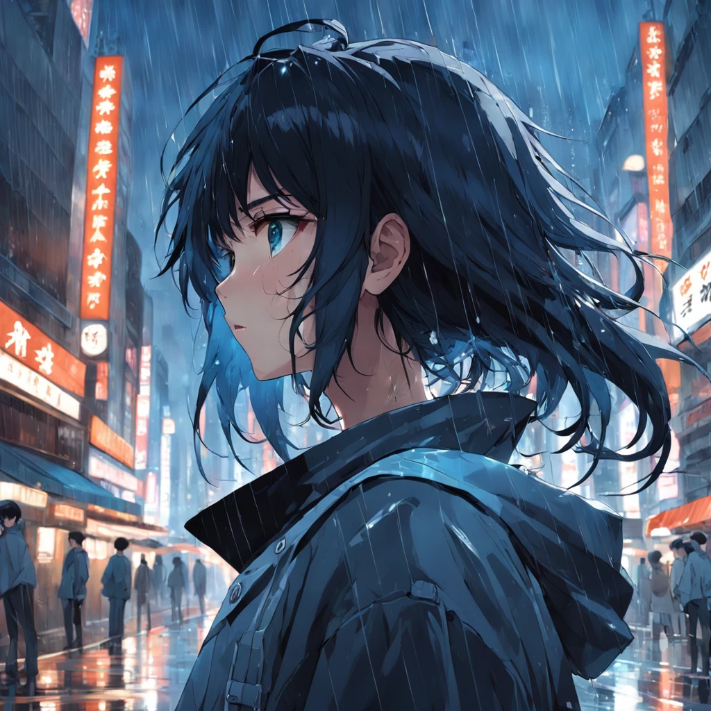 1024x1024 Anime girl in the rain
