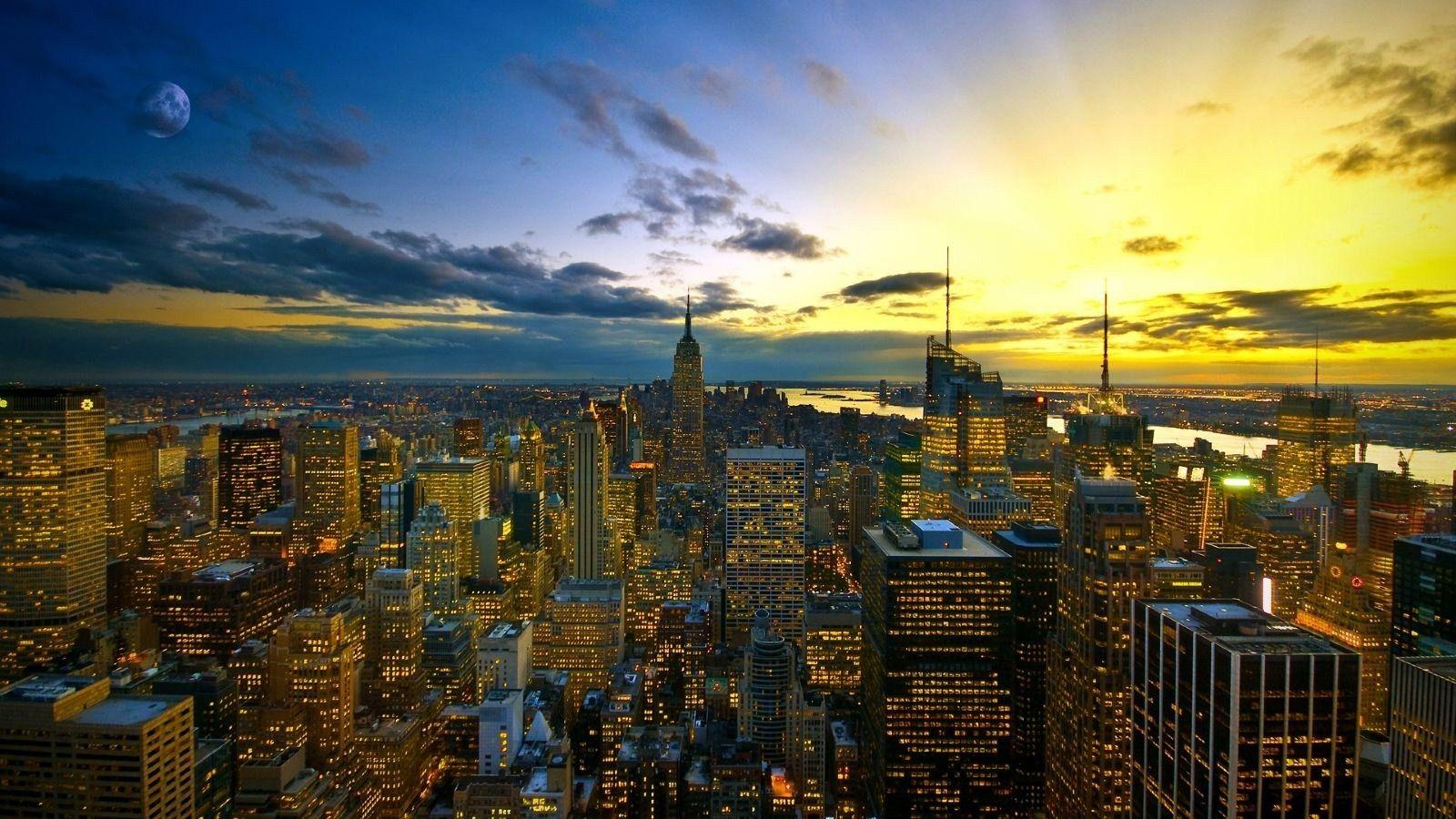 1600x900 Skyscrapers: New York Sunrise Skyscrapers City Skyline High Quality