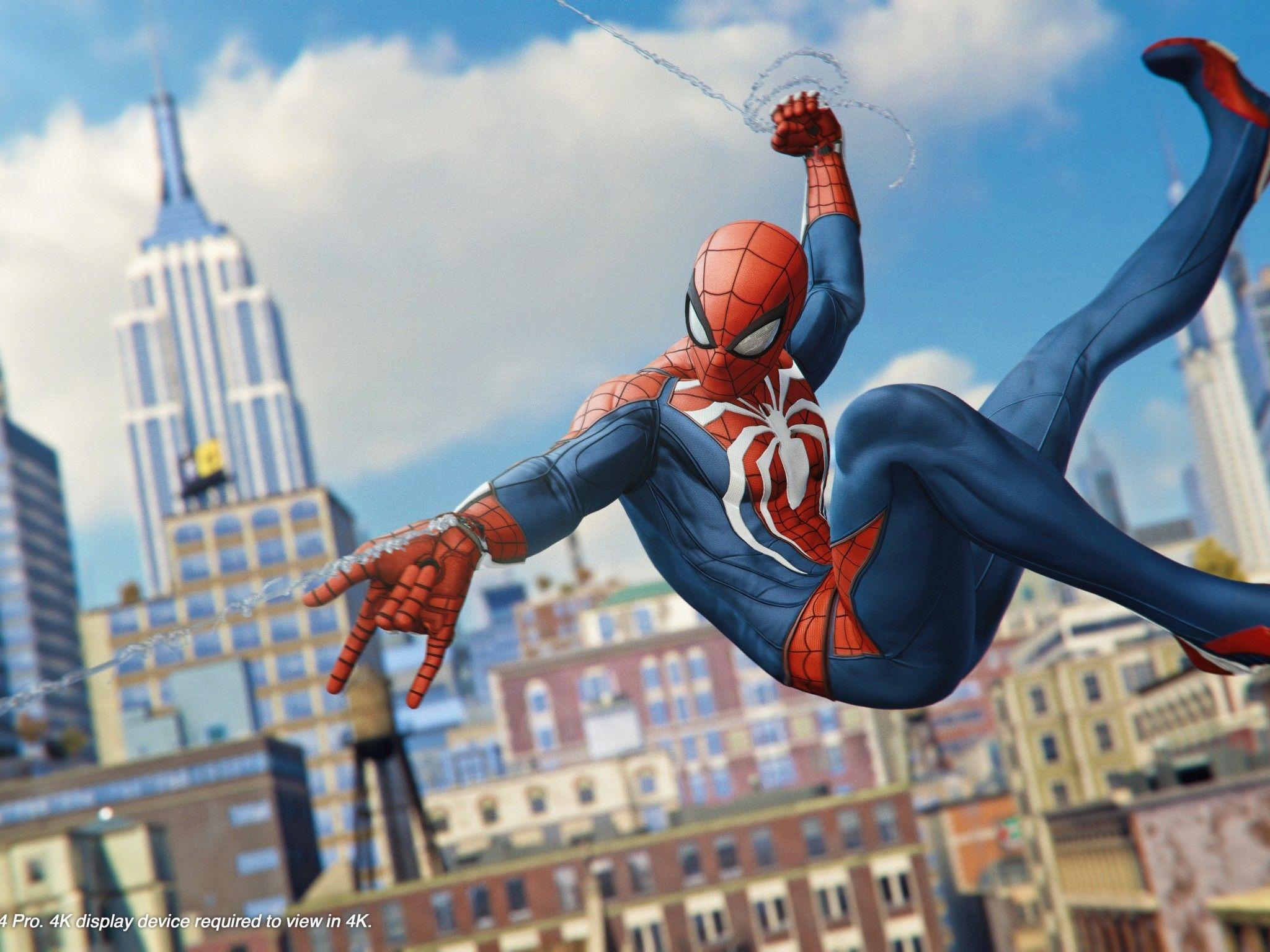 2048x1536 Download 2048x1536 Spider Man, Buildings, Web, Playstation 4