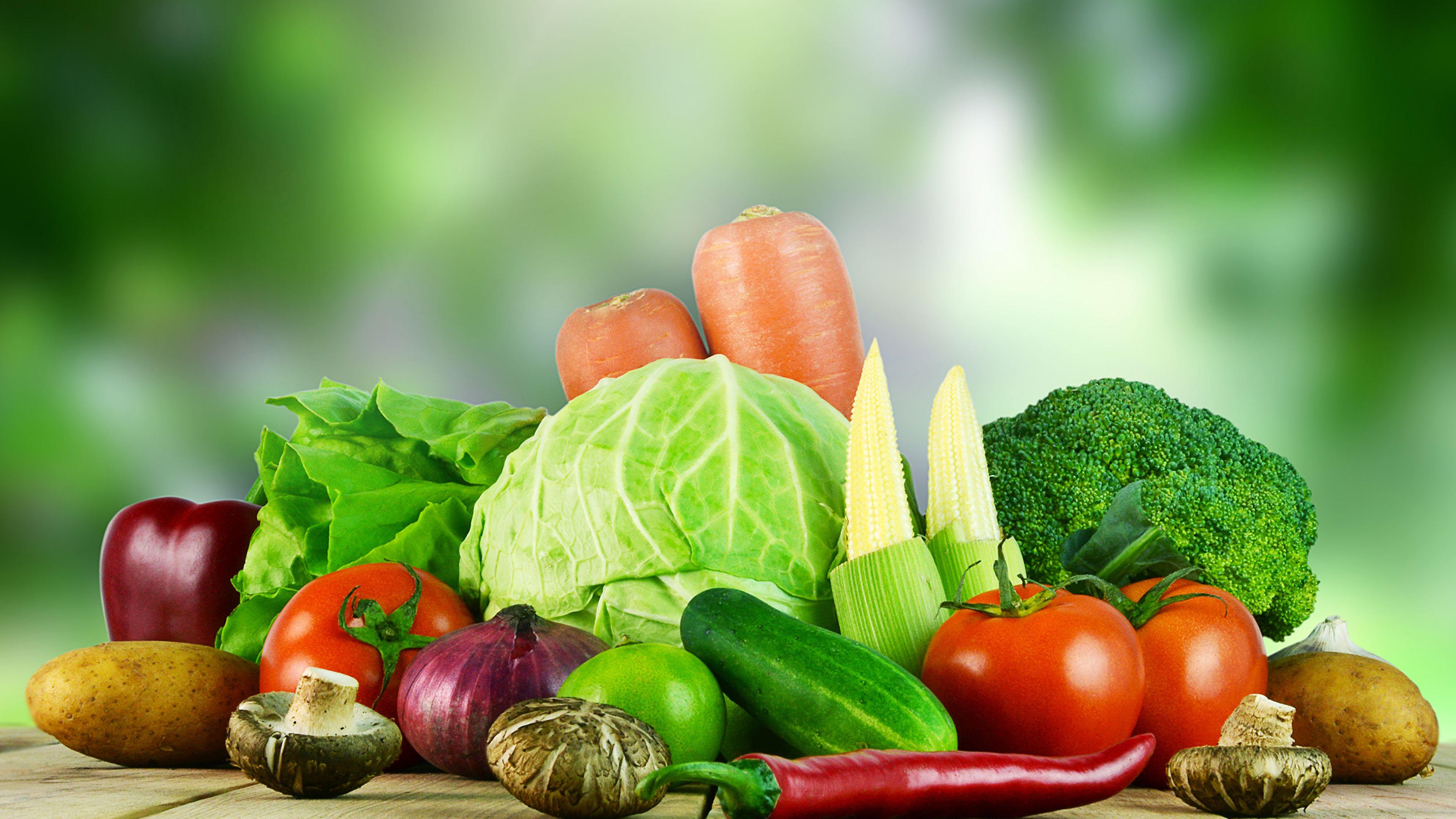 3840x2160 image Cabbage Tomatoes Cucumbers Mushrooms Food 3840x2160