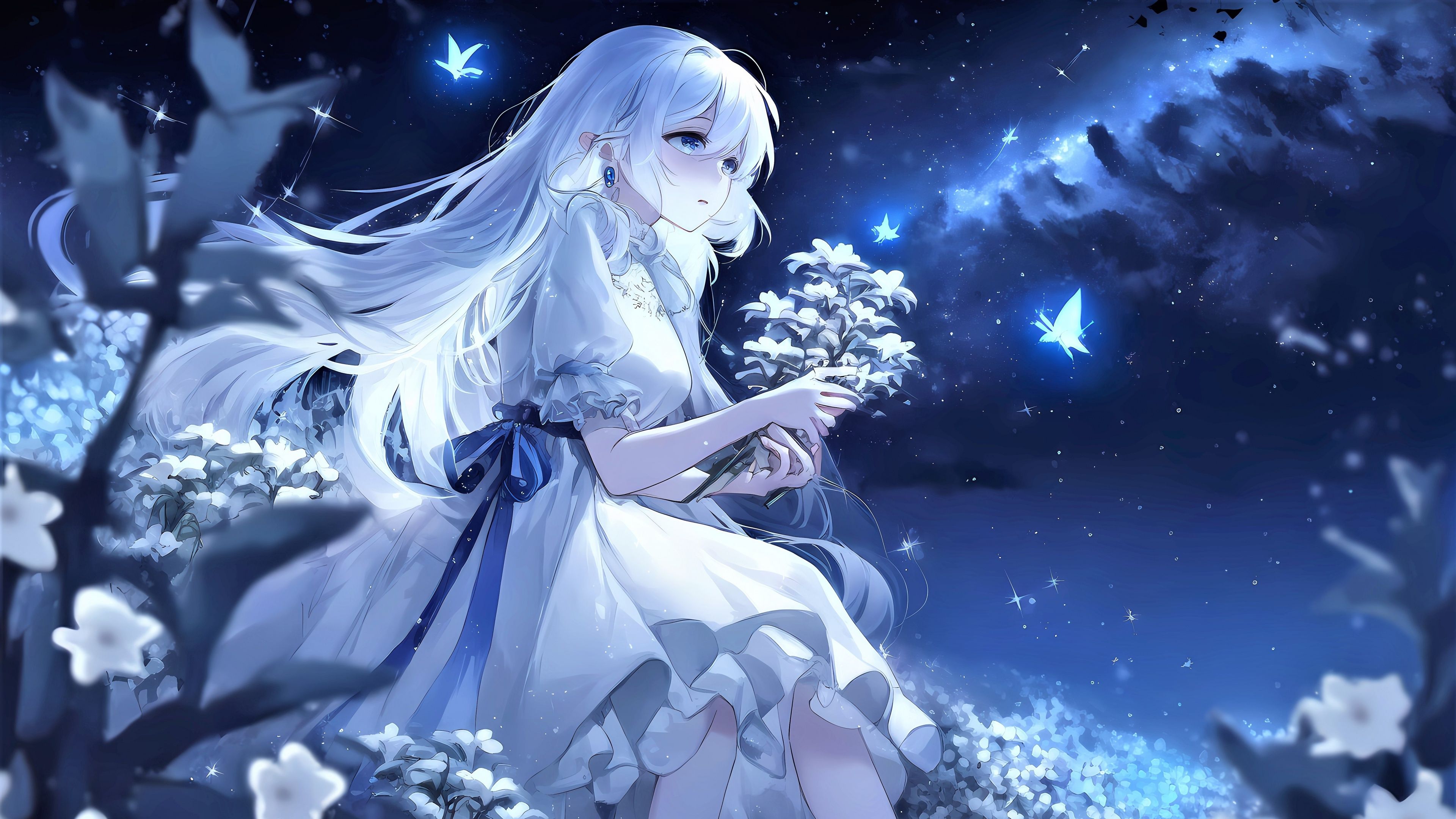 3840x2160 Anime girl Wallpaper 4K, Milky Way, Dream girl